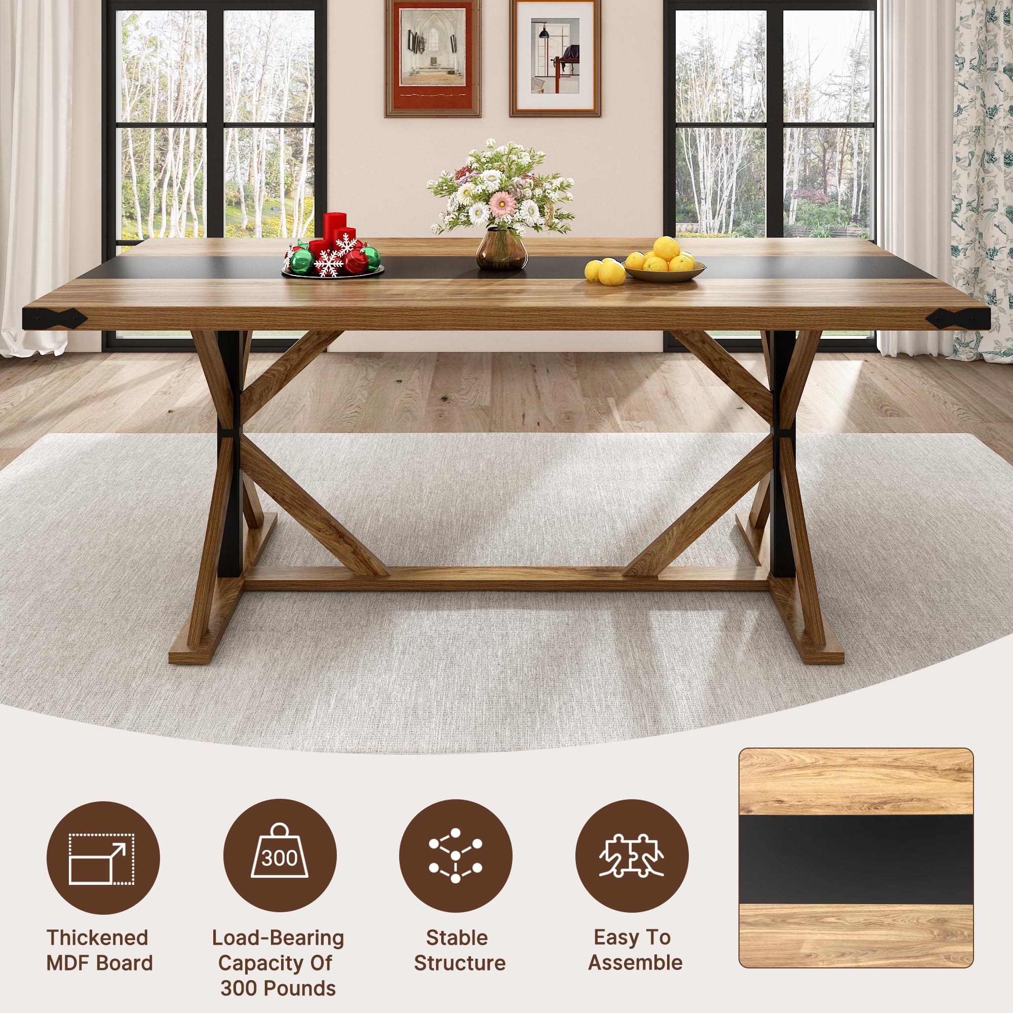Blotout 71" Modern Farmhouse Dining Table for 6-8 Person, Rectangular Wood Dining Table with Adjustable Feet, Natural Wood Color Kitchen Table for Dining Room, Gathering, Kitchen (Natural Oak)