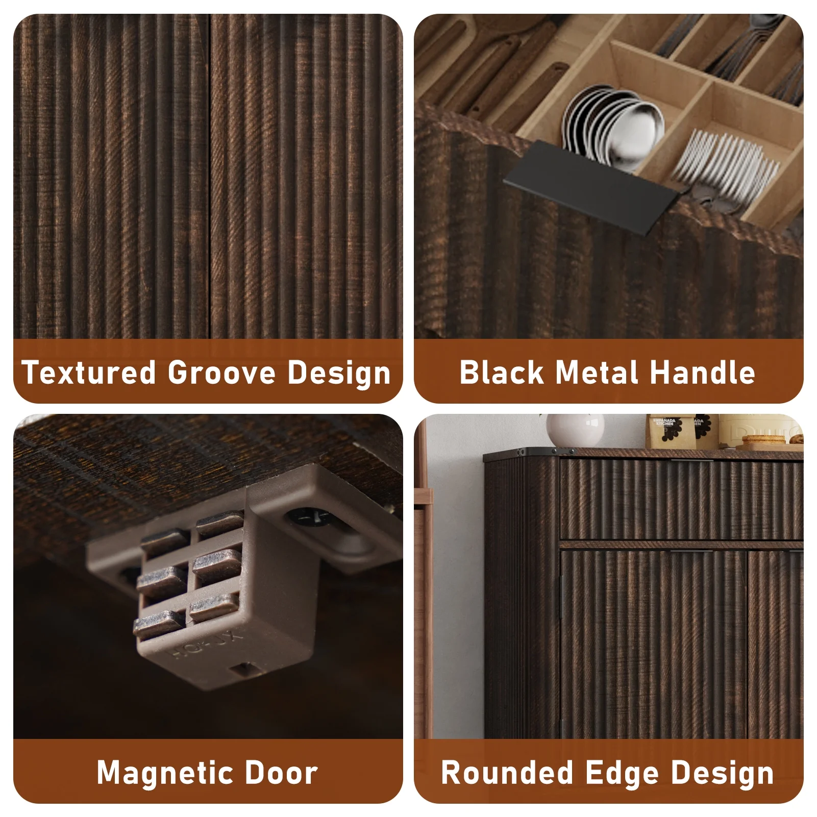 Blotout 70" Fluted Buffet Cabinet Sideboard with Storage, Large Credenza with 3 Drawers, 4 Doors and Shelves, Wood Modern Farmhouse Sideboard for Kitchen and Living Room