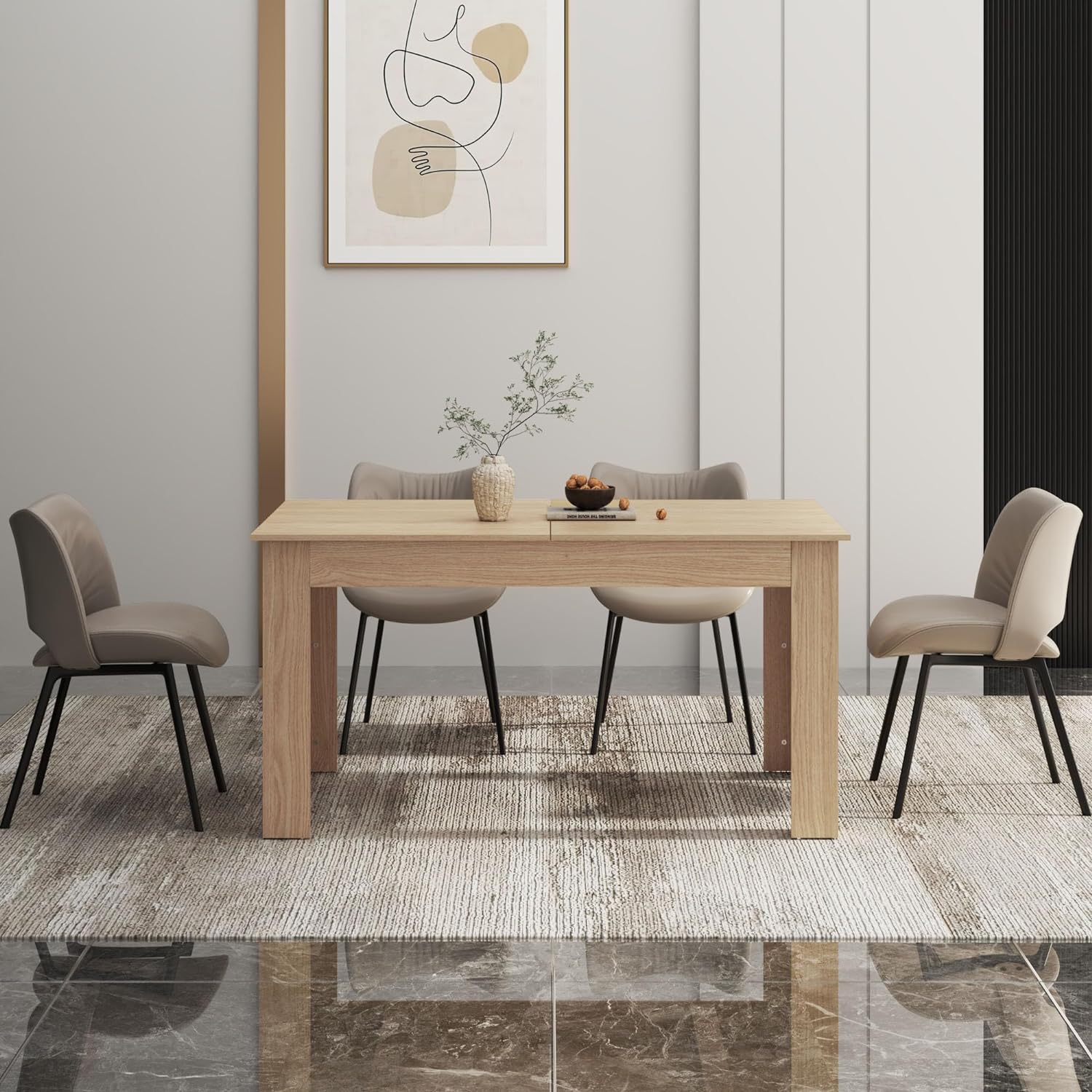 Blotout Extendable Dining Table for 6-10 Person, Large Wood Kitchen Table, Rectangular Extendable Table for Gatherings, Meeting for Small Kitchens, Dining Office Areas