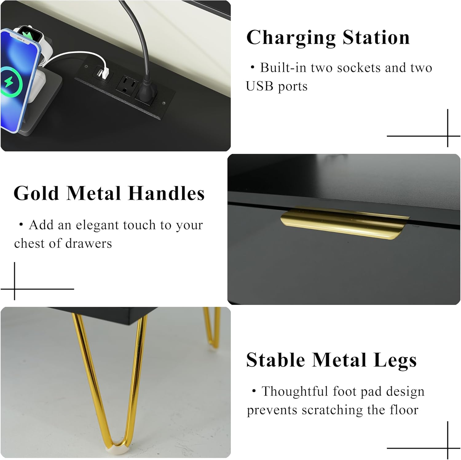 Blotout 9 Drawer Dresser with Charging Station, Modern Long Dressers & Chests of Drawers, Wood Dresser with LED Lights for Bedroom, Living Room, Hallway