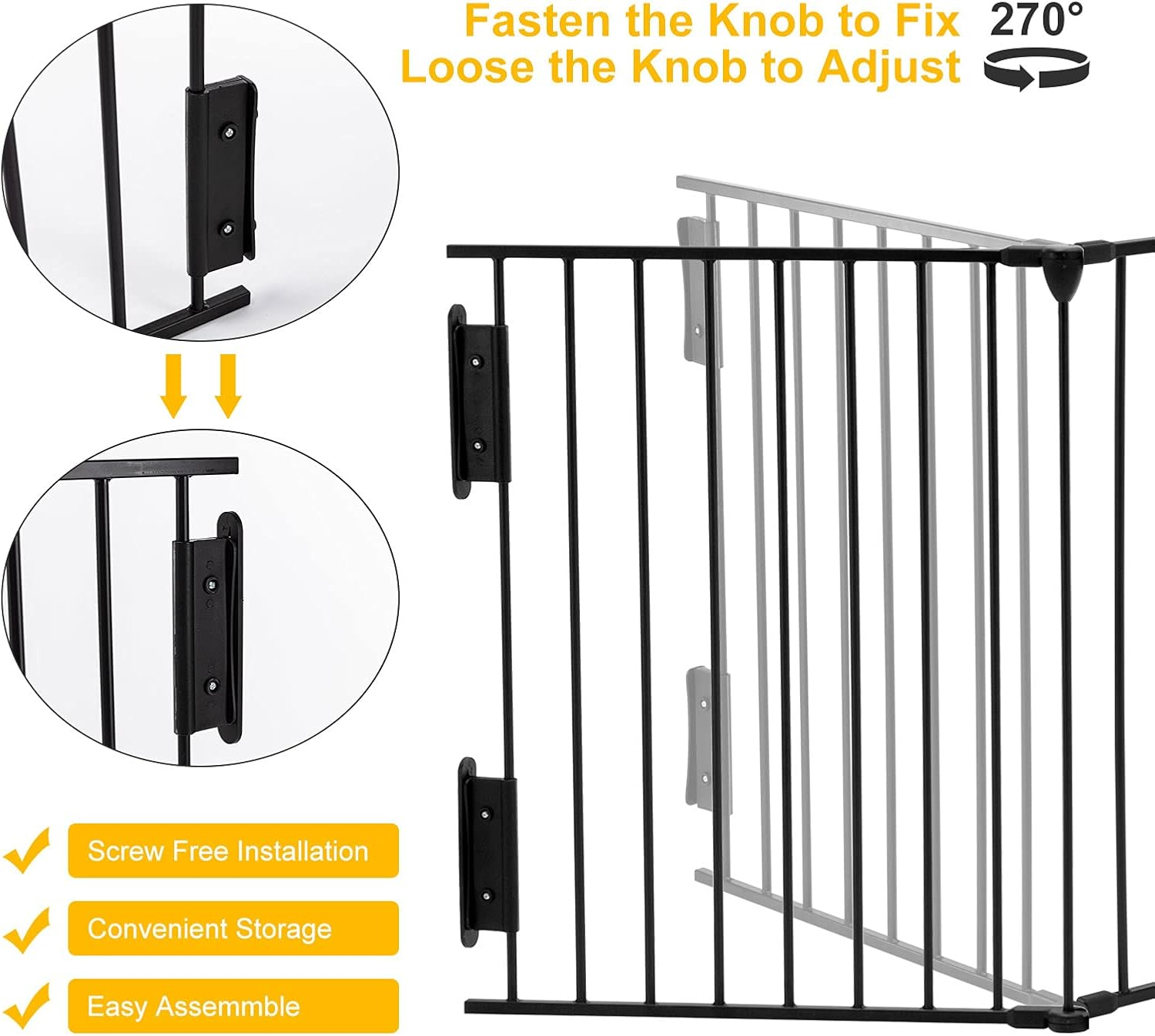 Blotout 118'' Wide Fireplace Safety Fence, Metal Baby Gate with Door, Safety Fence for Toddlers/Pets/Dogs, 5-Panel