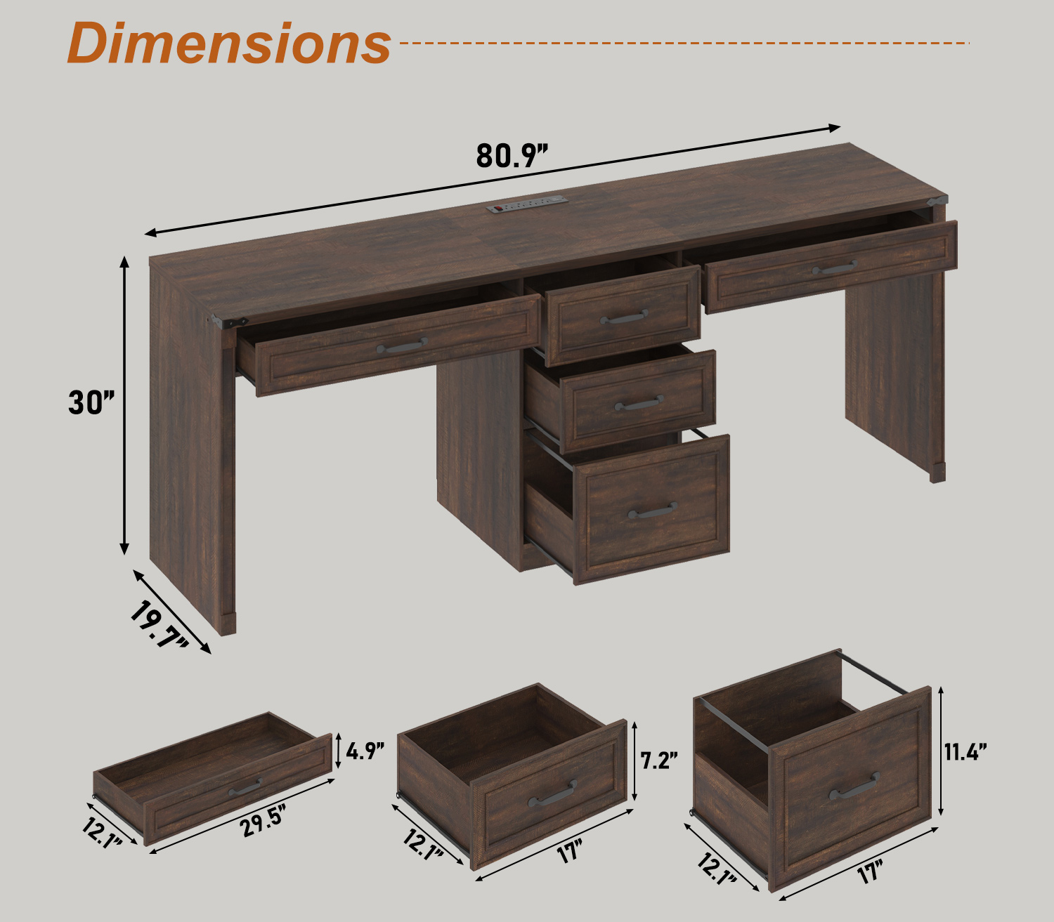 81" 2 Person Desk with 5 Drawers & Outlets