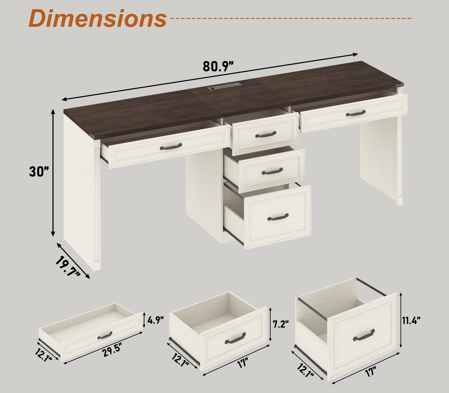 81" 2 Person Desk with 5 Drawers & Outlets