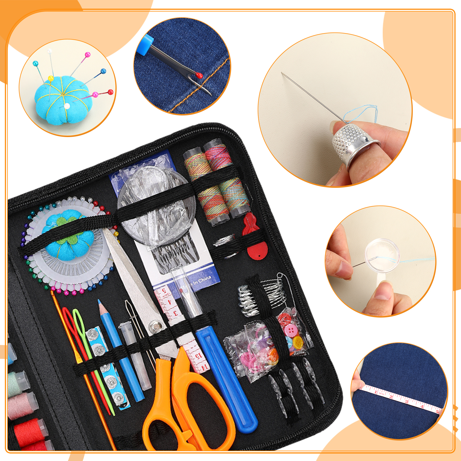 Armscye 213 Pcs Sewing Kit for Adults, Needle and Thread Kit for Sewing, Professional Sewing Supplies Accessories with Tailor Scissors, 43XL Thread, 30 Needles, Thread Snips and More for Travel Home