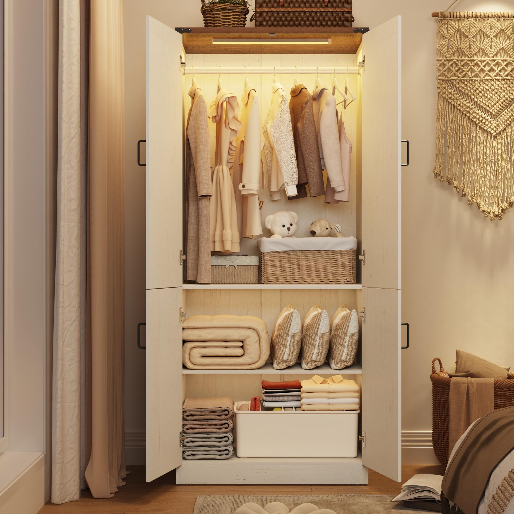 Blotout 75" H Wardrobe Closet with LED Light & 4 Doors