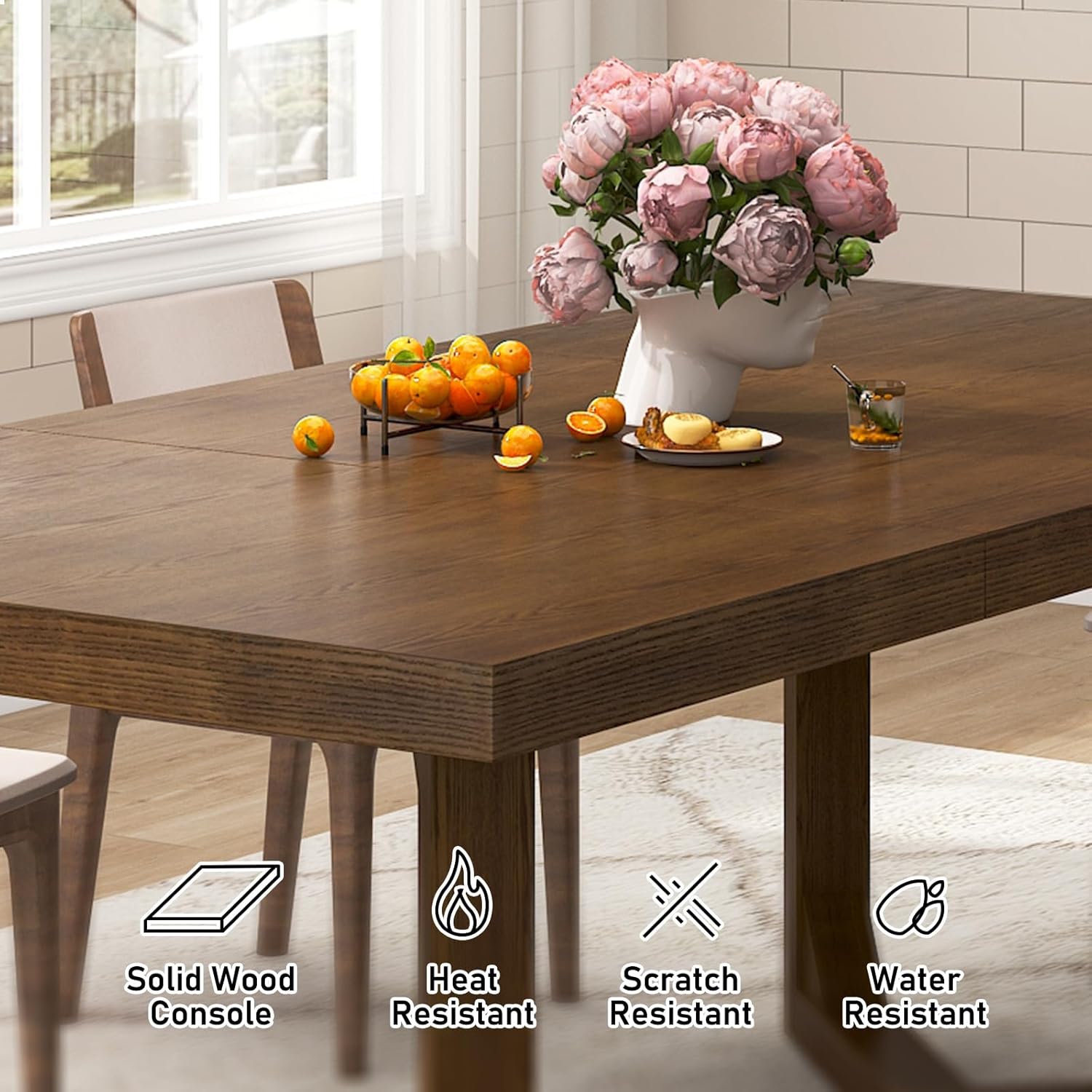 70 Inch Solid Wood Dining Table for 6-8 People