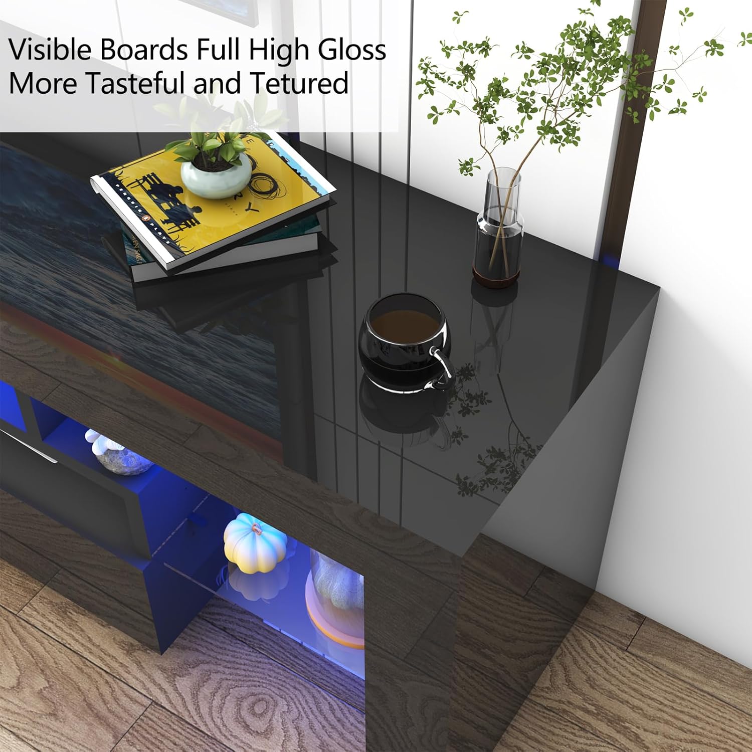 Blotout 71in LED TV Stand for 75/80 inch TV, High Gloss TV Entertainment Center with 2 Large Storage Drawer, APP RGB Light, Modern TV Stands for Living Room