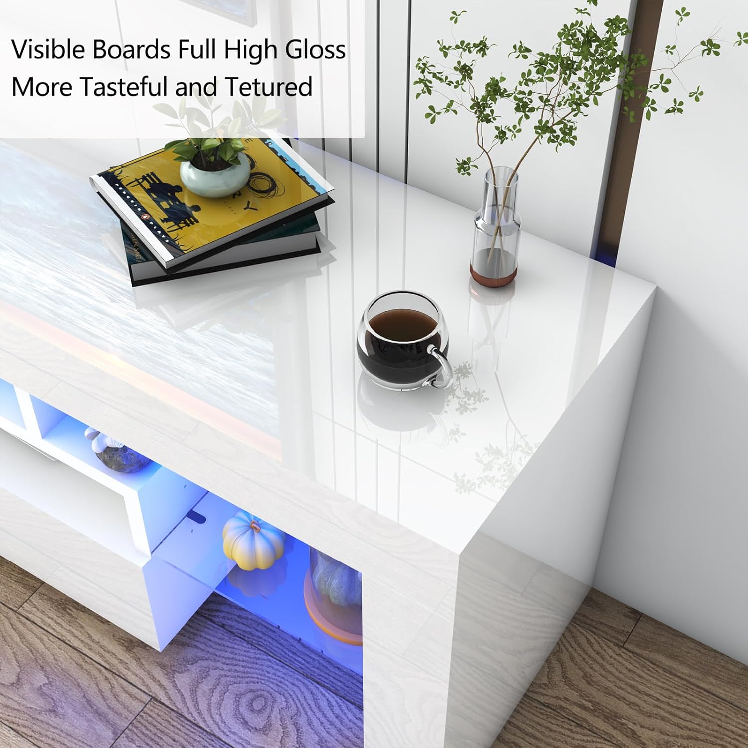 Blotout 71in LED TV Stand for 75/80 inch TV, High Gloss TV Entertainment Center with 2 Large Storage Drawer, APP RGB Light, Modern TV Stands for Living Room