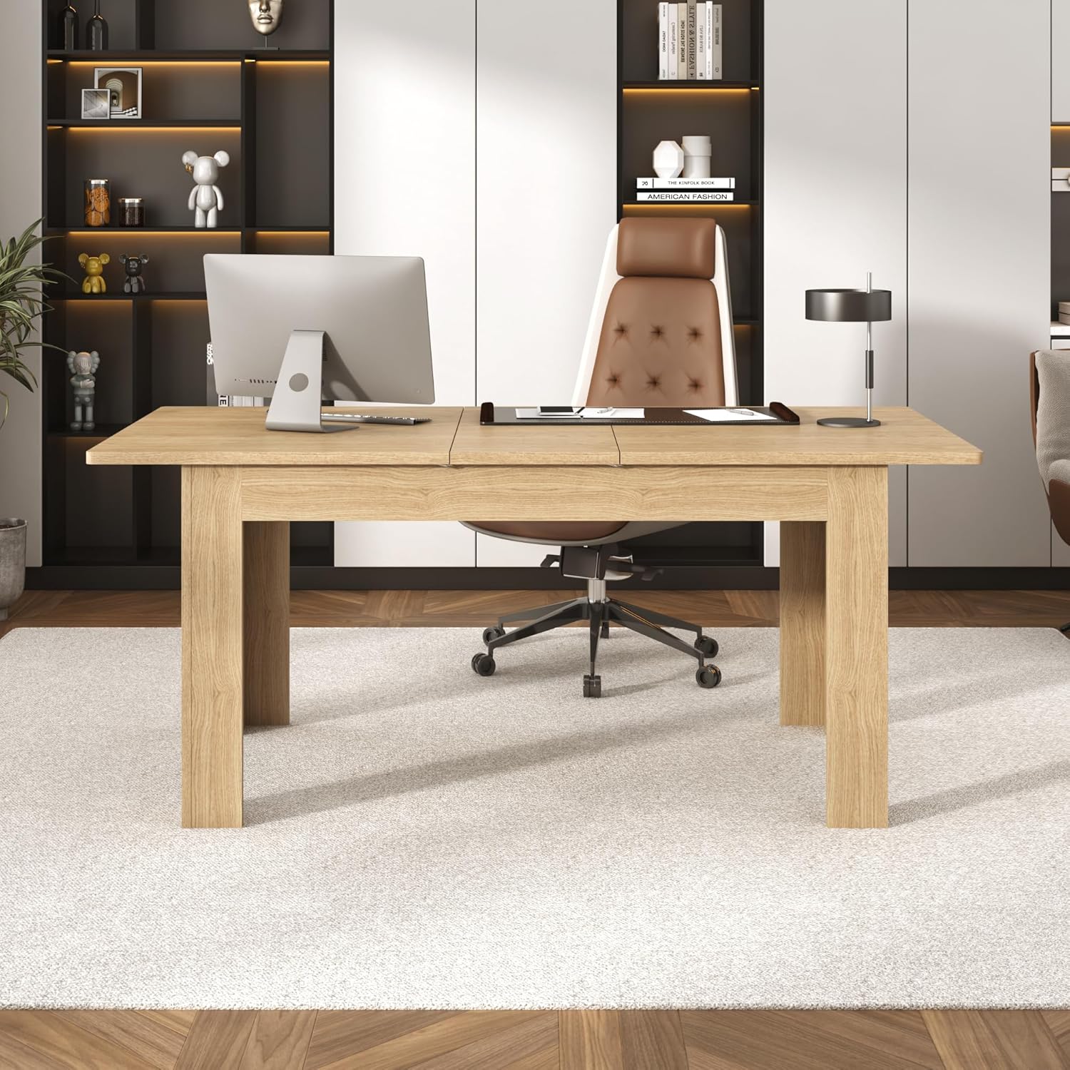 Blotout Extendable Dining Table for 6-10 Person, Large Wood Kitchen Table, Rectangular Extendable Table for Gatherings, Meeting for Small Kitchens, Dining Office Areas