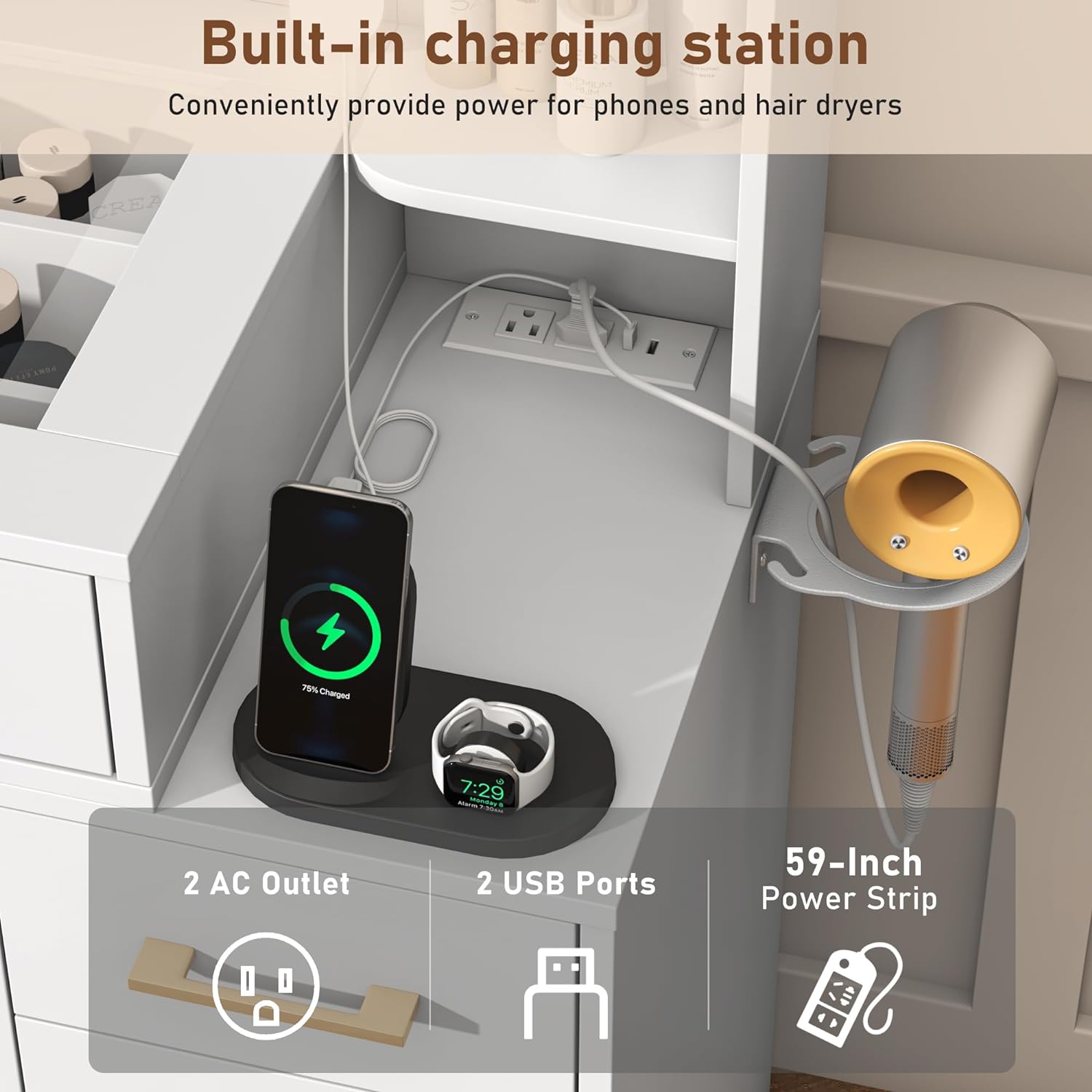 Black Vanity Desk with Mirror and Lights, Large Vanity Table Makeup Desk with Charging Station 9 Drawers and 6 Shelves, Lots Storage Shelves(Black)