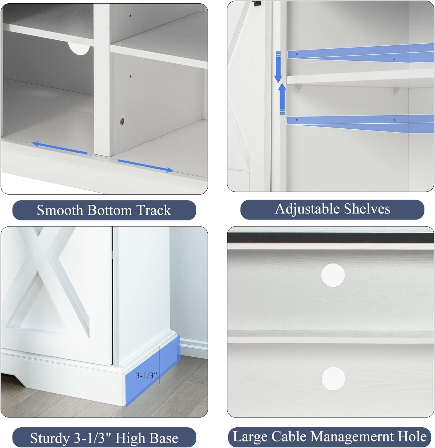 Blotout Farmhouse Buffet Cabinet Sideboard with Sliding Barn Doors, Rustic Coffee Bar Cabinet Server with Storage and Adjustable Shelves, Cupboard Table for Kitchen Dining Room Living Room, White
