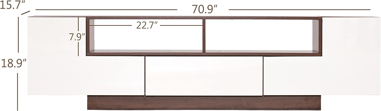 70 Inch LED TV Stand for 75 Inch TV, Large Entertainment Center with Storage Cabinets and Open Shelves, Modern TV Console for Living Room, Bedroom(Walnut& White)