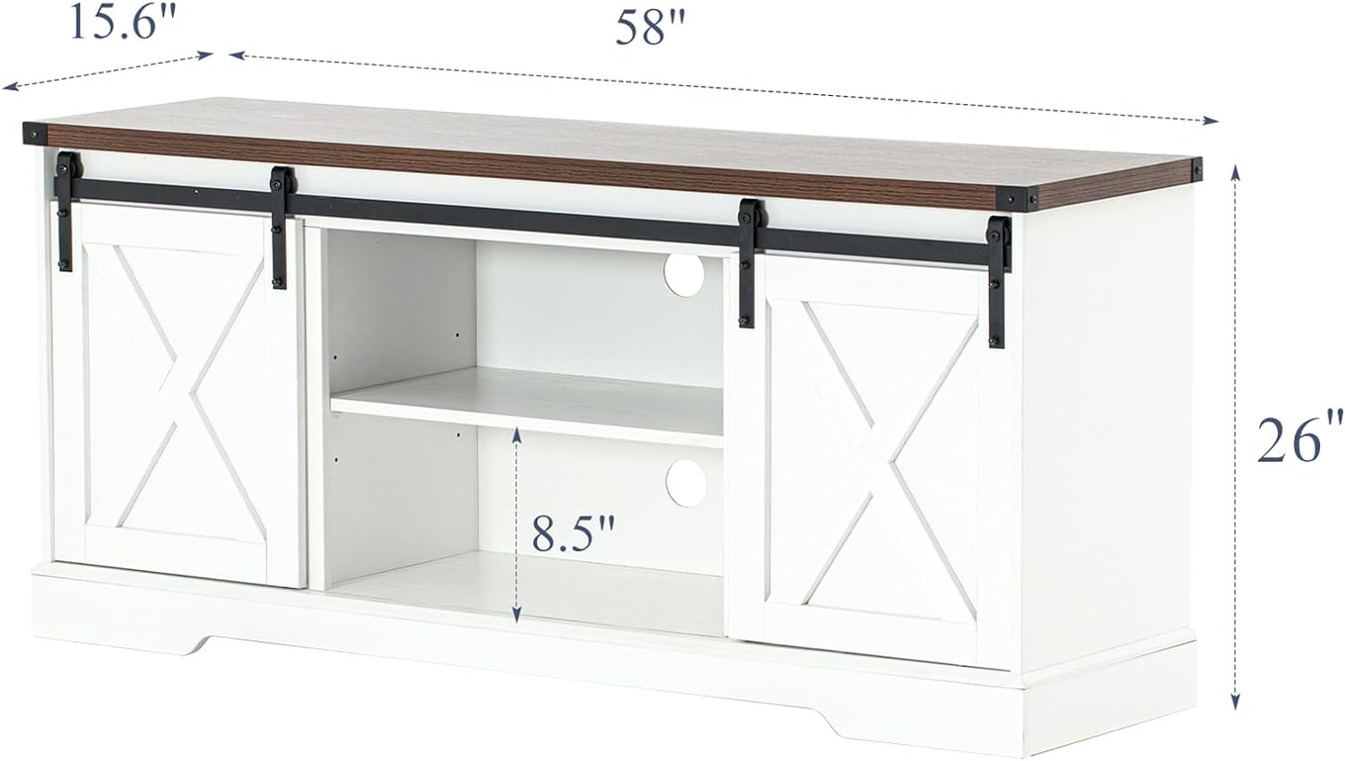 Blotout Farmhouse Buffet Cabinet Sideboard with Sliding Barn Doors, Rustic Coffee Bar Cabinet Server with Storage and Adjustable Shelves, Cupboard Table for Kitchen Dining Room Living Room, White