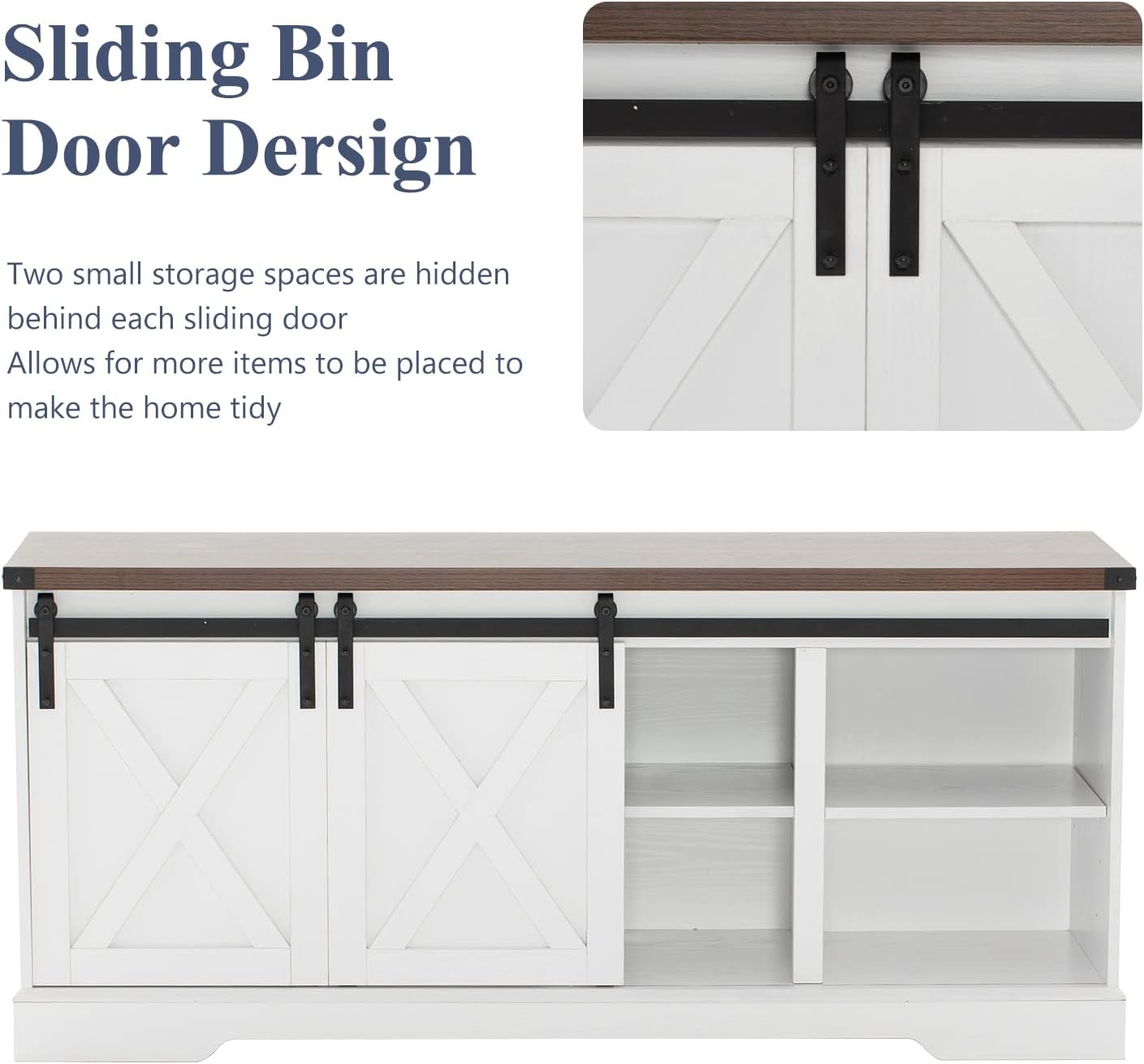 Blotout Farmhouse Buffet Cabinet Sideboard with Sliding Barn Doors, Rustic Coffee Bar Cabinet Server with Storage and Adjustable Shelves, Cupboard Table for Kitchen Dining Room Living Room, White