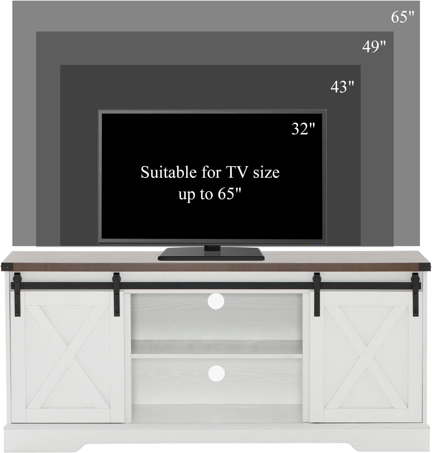 Blotout Farmhouse Buffet Cabinet Sideboard with Sliding Barn Doors, Rustic Coffee Bar Cabinet Server with Storage and Adjustable Shelves, Cupboard Table for Kitchen Dining Room Living Room, White