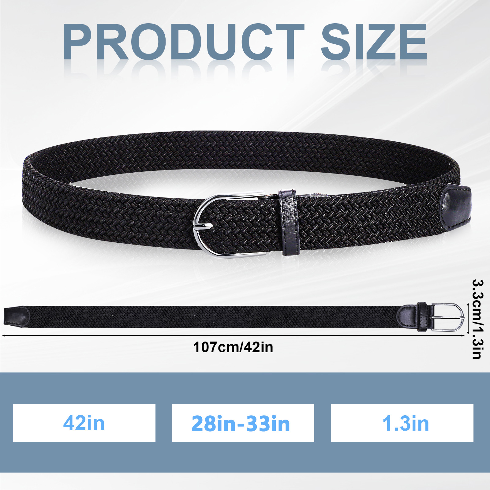 Bocaoying 3 Pack Men Braided Belts, Fits Up to 28'' - 33" Waist, Elastic Stretch Belts for Men, 42'' Nylon Woven Belts for Men, No Hole Golf Belt for Men (Black, Brown, Coffee)