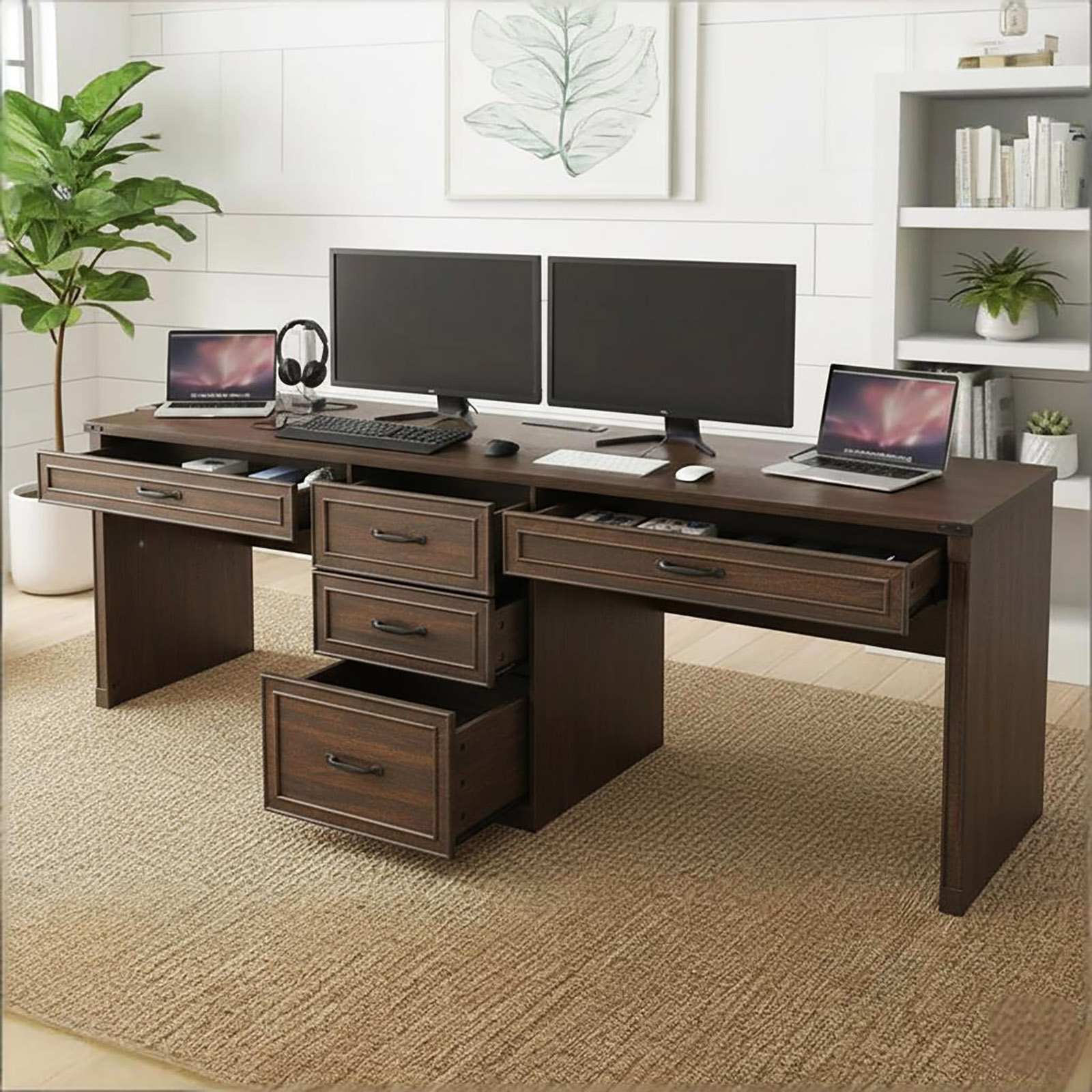 81" 2 Person Desk with 5 Drawers & Outlets