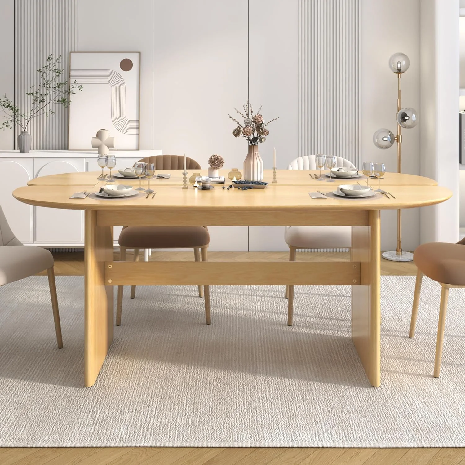 Blotout 72" Farmhouse Solid Wood Dining Table for 6-8 Person, 30"Tall Kitchen Dining Table with with 2 Wood Legs, Large Rustic Table for Office, Living, Dining Room(Natural-72")