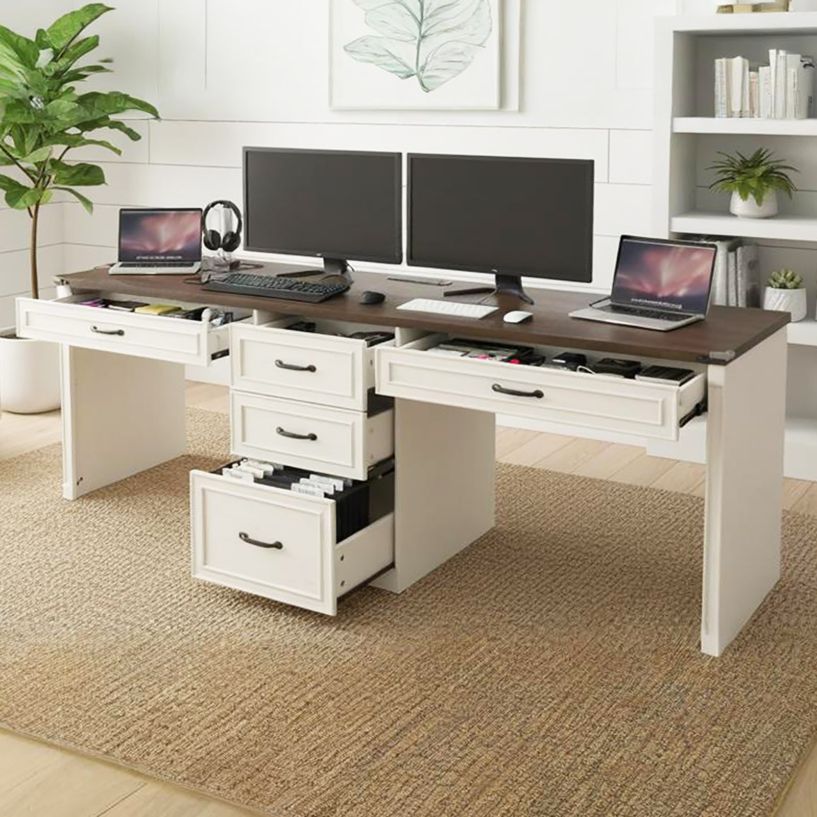 81" 2 Person Desk with 5 Drawers & Outlets