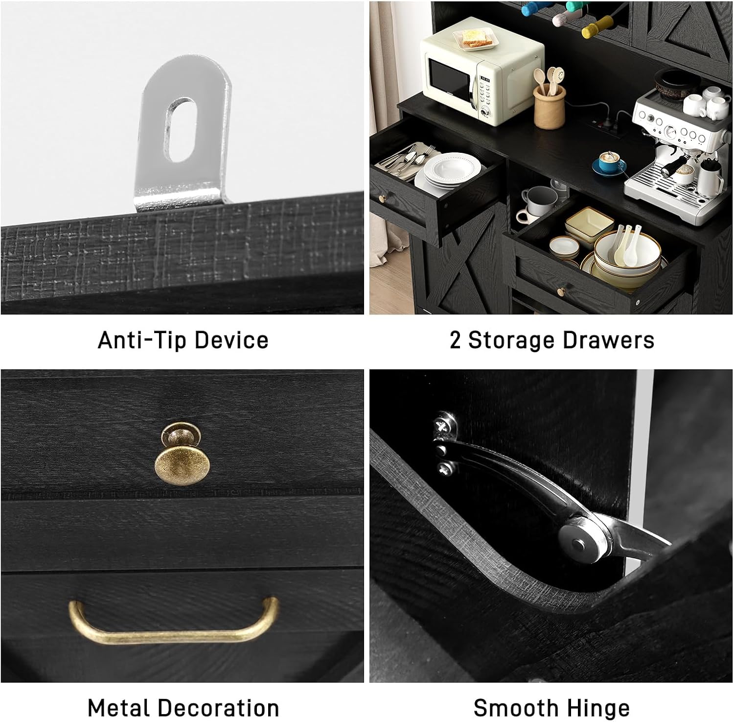 Blotout 47" Wide Kitchen Pantry Storage Cabinet with Charging Station & Microwave Stand, Tall Farmhouse Kitchen Hutch Cabinet, Double Tilt Out Trash Can Cabinet 10X2 Gallon