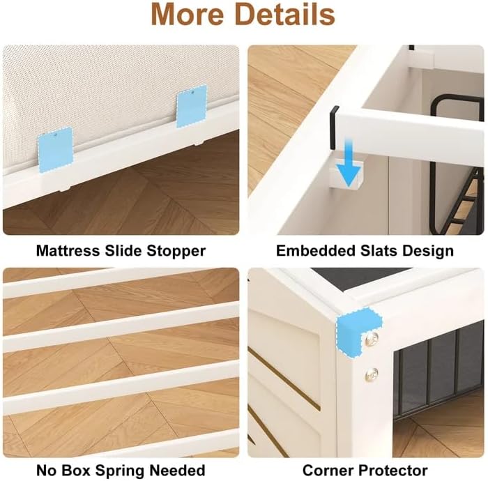 Blotout Twin Corner Bed Frame with Bookcase Headboard and Storage Drawers, Twin Metal Platform Bed Frame with Charging Station and LED Lights, Twin Size Daybed for Living Room, Bedroom and Guest Room