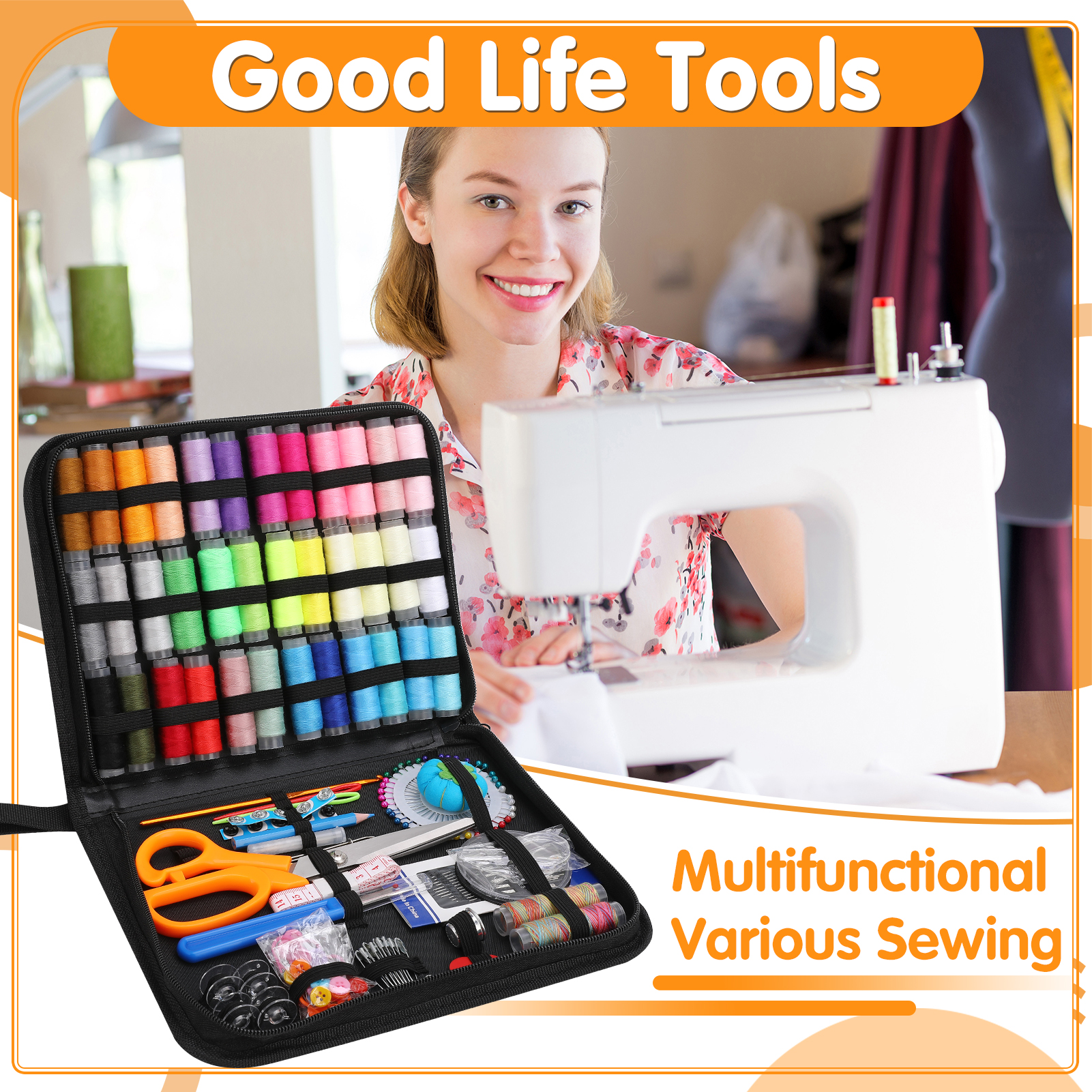 Armscye 213 Pcs Sewing Kit for Adults, Needle and Thread Kit for Sewing, Professional Sewing Supplies Accessories with Tailor Scissors, 43XL Thread, 30 Needles, Thread Snips and More for Travel Home