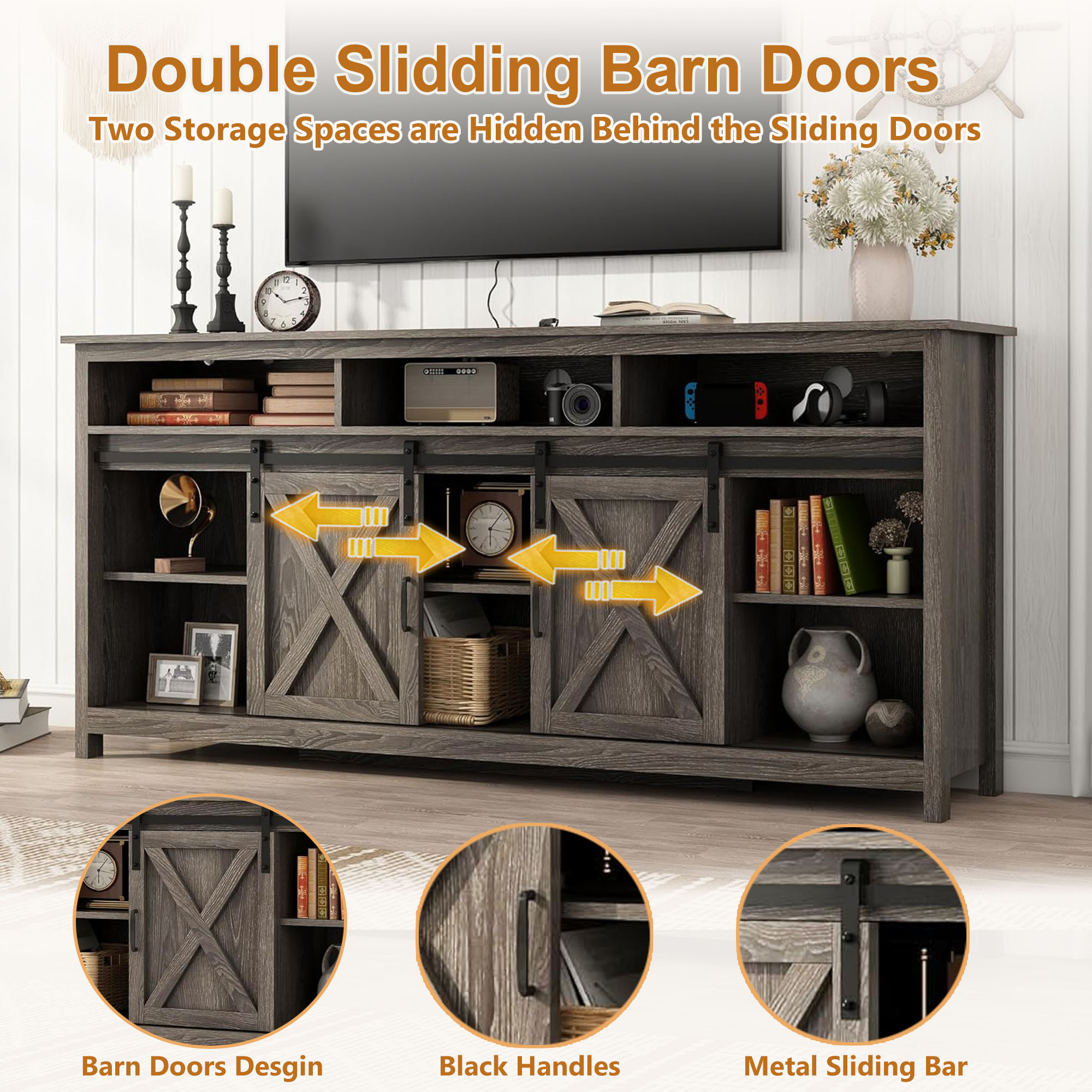 Farmhouse Coffee Bar Cabinet with LED Lights & Charging Station