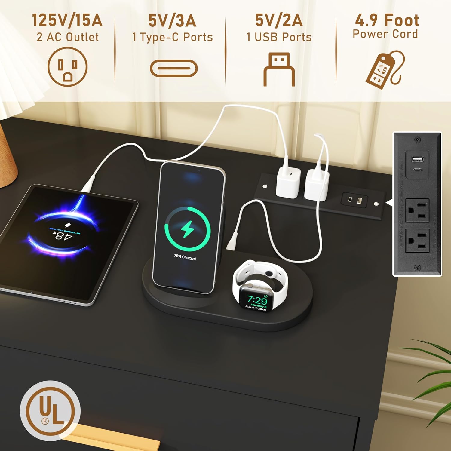 Blotout 12 Drawers Dresser w/Power Outlet, 60000 Colors Lights, 63''Long Wooden Dresser Chest w/Anti-toppling Design, Metal Handles Dresser for Living Room, Hallway, Entryway, Bedroom