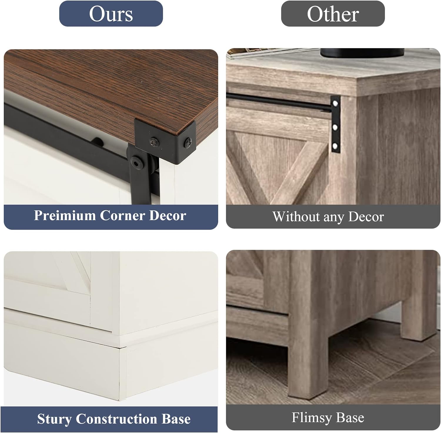 Blotout Farmhouse Buffet Cabinet Sideboard with Sliding Barn Doors, Rustic Coffee Bar Cabinet Server with Storage and Adjustable Shelves, Cupboard Table for Kitchen Dining Room Living Room, White