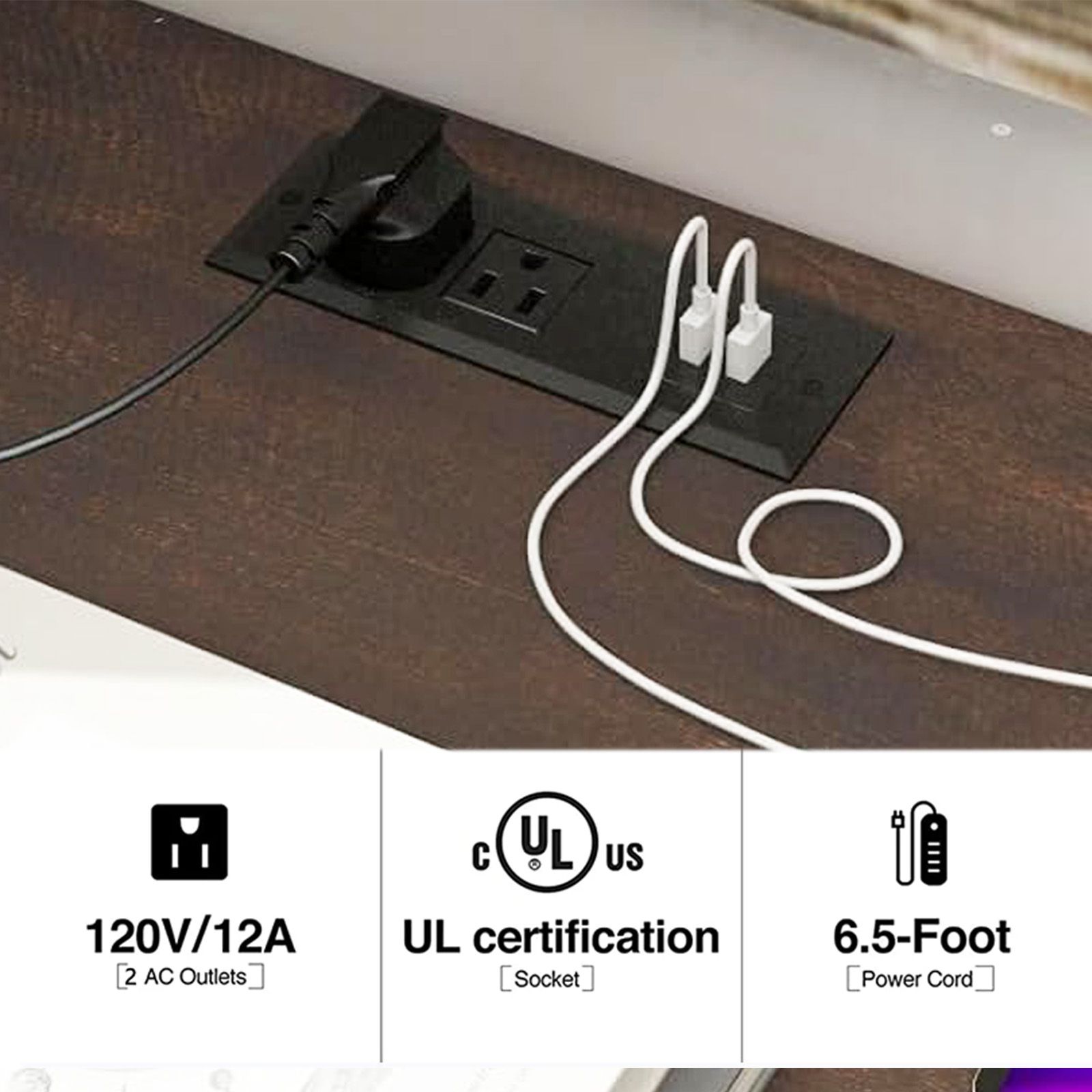 Modern Farmhouse 3 Drawer Coffee Bar Cabinet with Power Outlet, Wood Sideboard Buffet Bar Cabinet with 2-Door Cabinet and Adjustble Shelves, White 42-inch