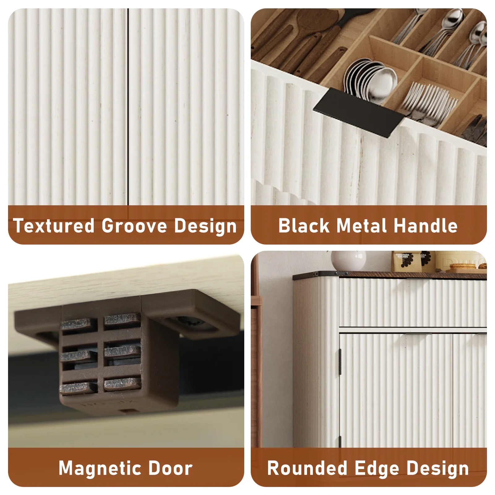 Blotout 70" Fluted Buffet Cabinet Sideboard with Storage, Large Credenza with 3 Drawers, 4 Doors and Shelves, Wood Modern Farmhouse Sideboard for Kitchen and Living Room