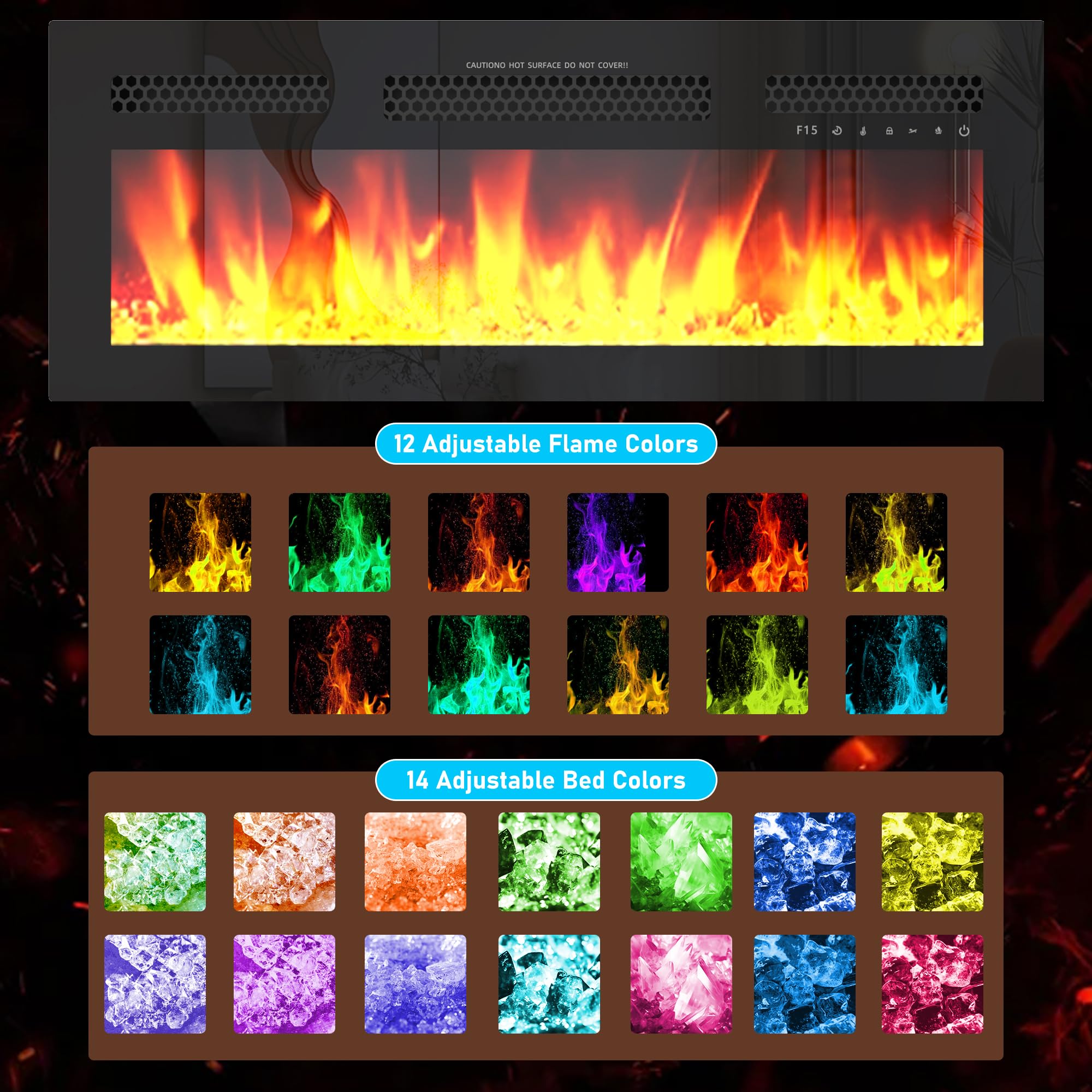 75.6" Electric Fireplace with Mantel, Fireplace TV Stand with 36" Fireplace for up 60“ 70“ 75" 80" Flat Screen TVs, 33.5" Tall Entertainment Center with Glass-Doors Storage Cabinets & Power Outlets