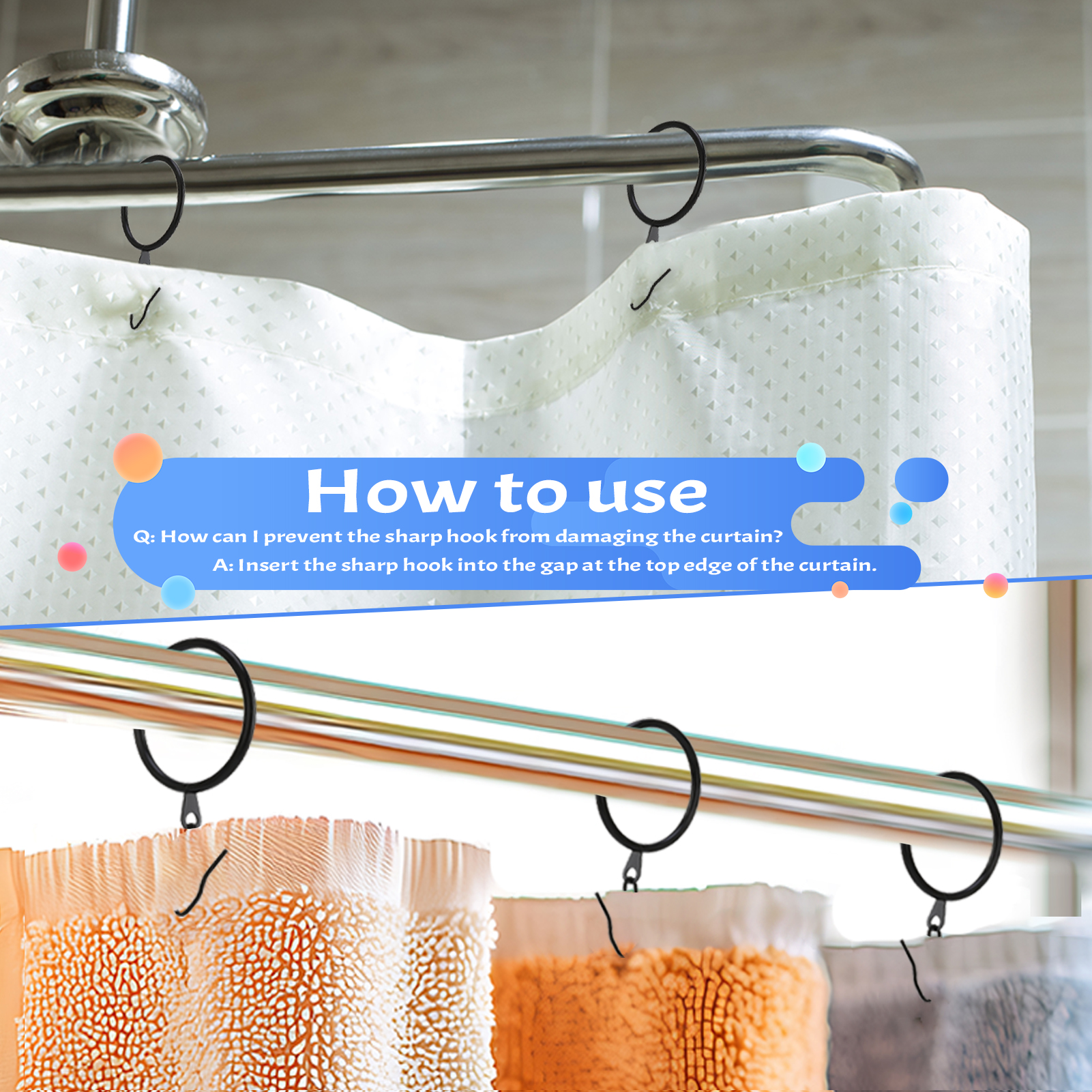 Armscye 44 Pack Metal Drapery Curtain Rings, 1.75 Inch Inner Diameter, Heavy Duty Rustproof Metal Drapery Rings with Pinch Pleat Curtain Hooks, Decorative Clips Rings Fits Up to 1.5" Rods