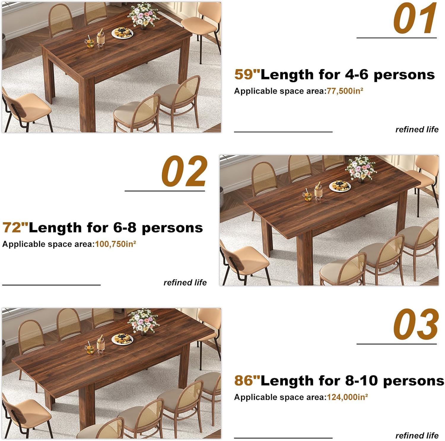 Blotout Extendable Dining Table for 6-10 Person, Large Wood Kitchen Table, Rectangular Extendable Table for Gatherings, Meeting for Small Kitchens, Dining Office Areas