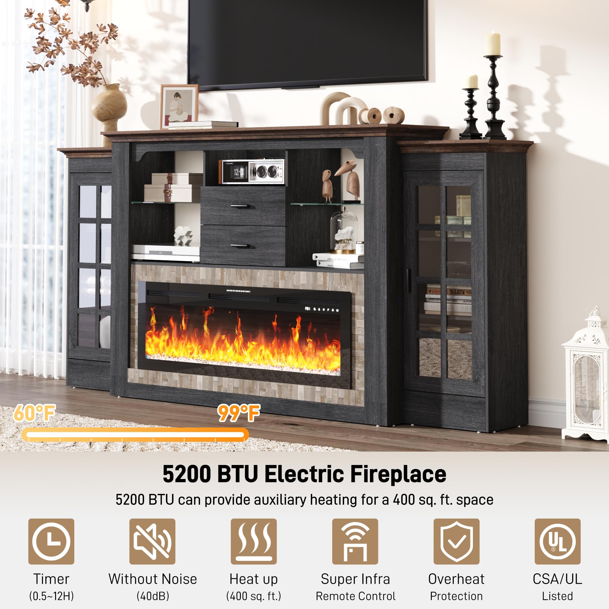 83" Electric Fireplace with Mantel