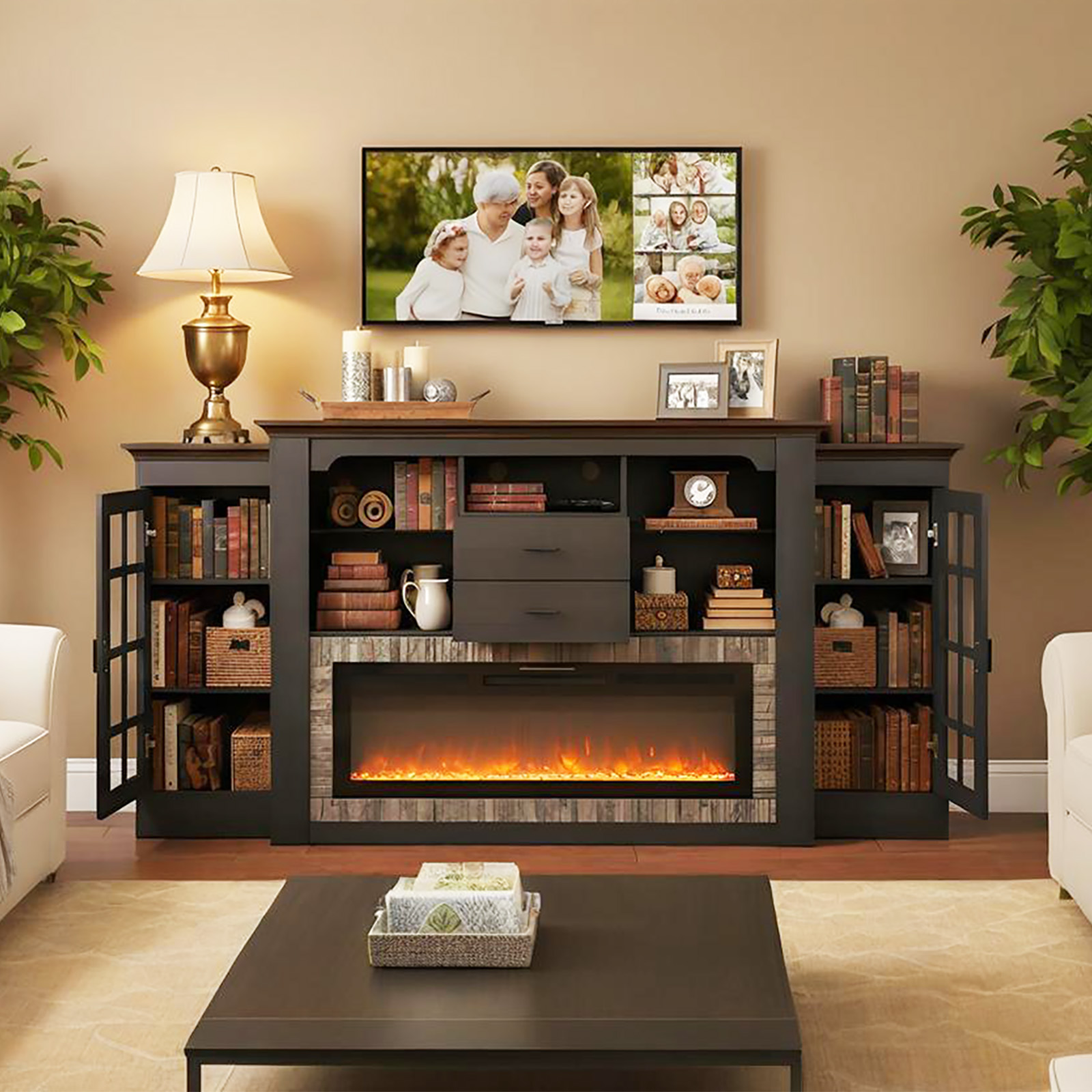 83" Electric Fireplace with Mantel
