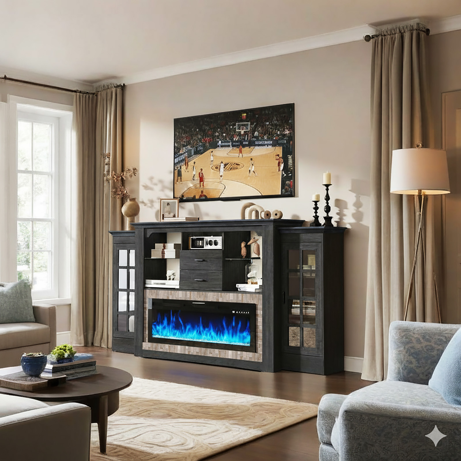 83" Electric Fireplace with Mantel