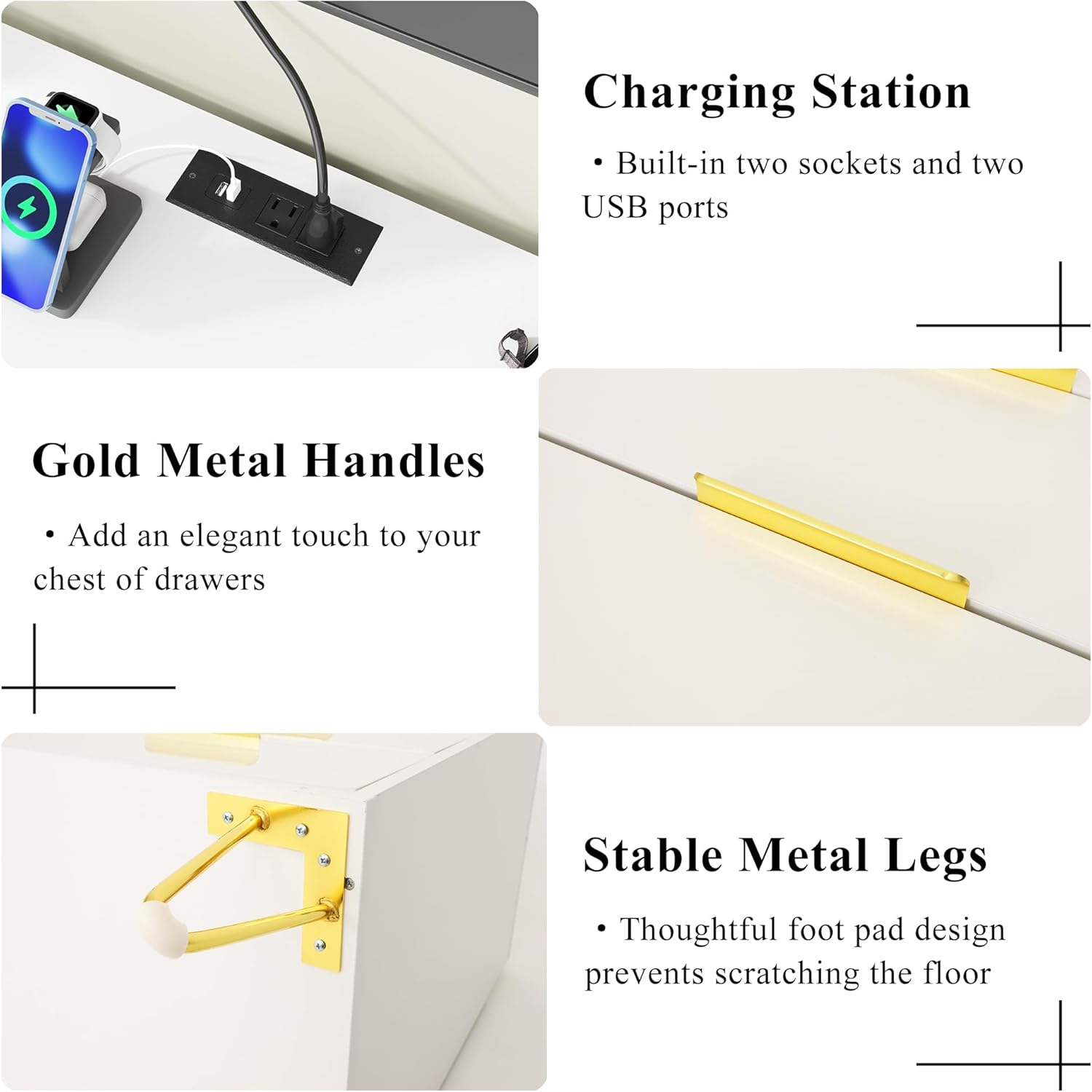 Blotout 9 Drawer Dresser with Charging Station, Modern Long Dressers & Chests of Drawers, Wood Dresser with LED Lights for Bedroom, Living Room, Hallway