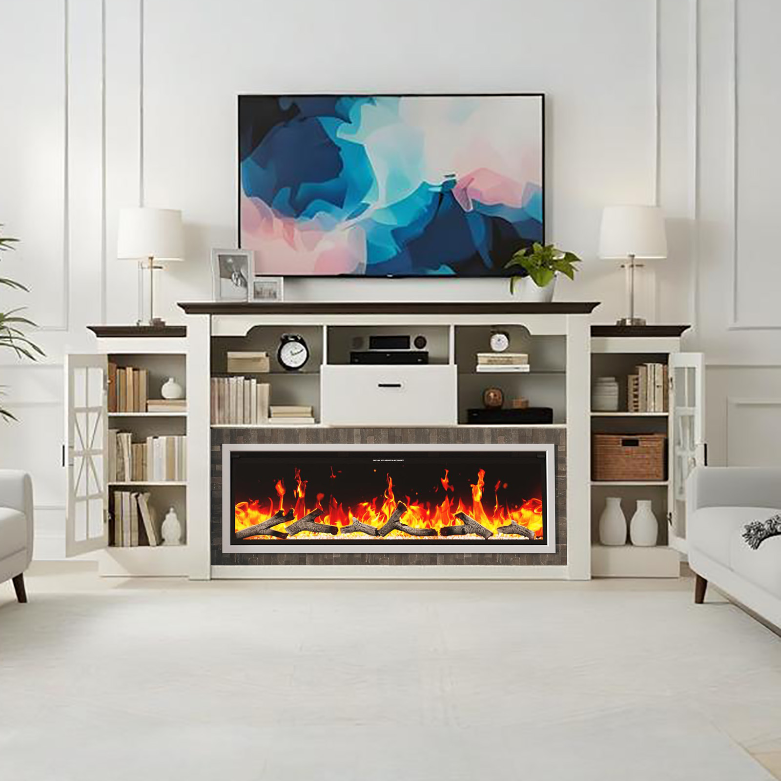90" Electric Fireplace with Mantel