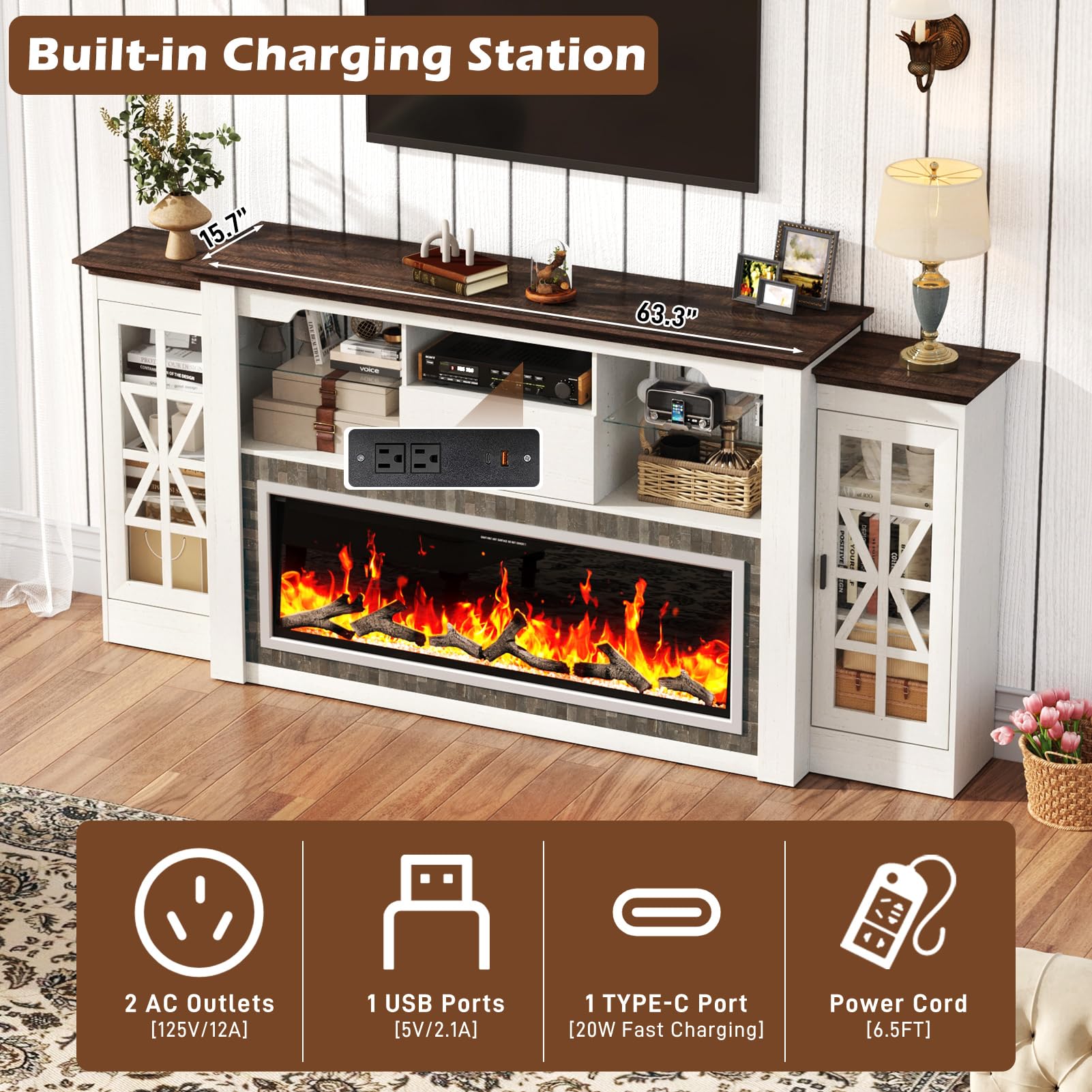 90" Electric Fireplace with Mantel