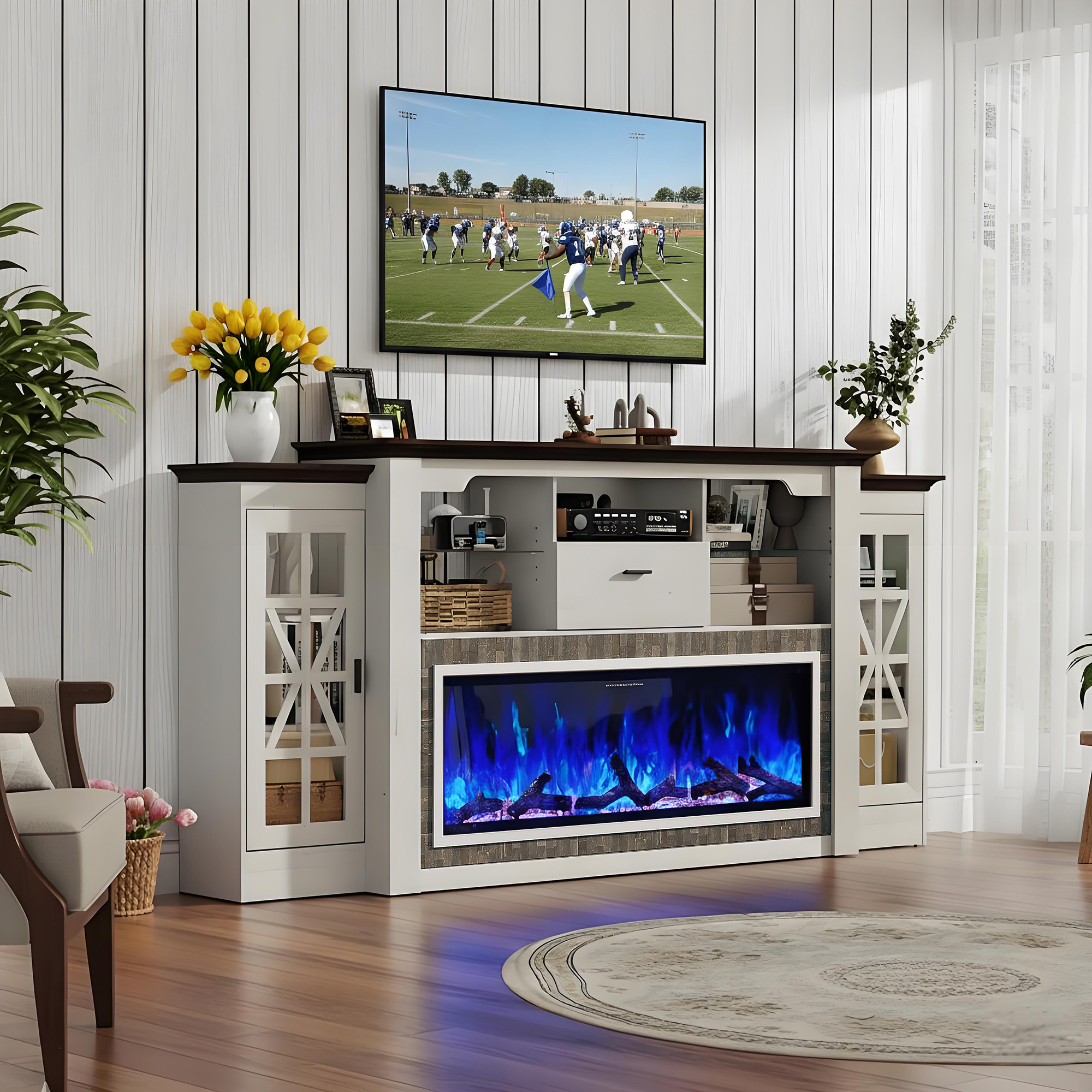 90" Electric Fireplace with Mantel