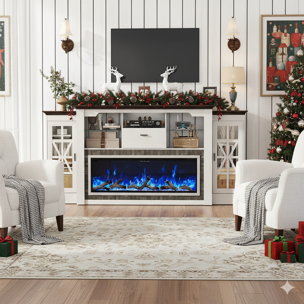 90" Electric Fireplace with Mantel