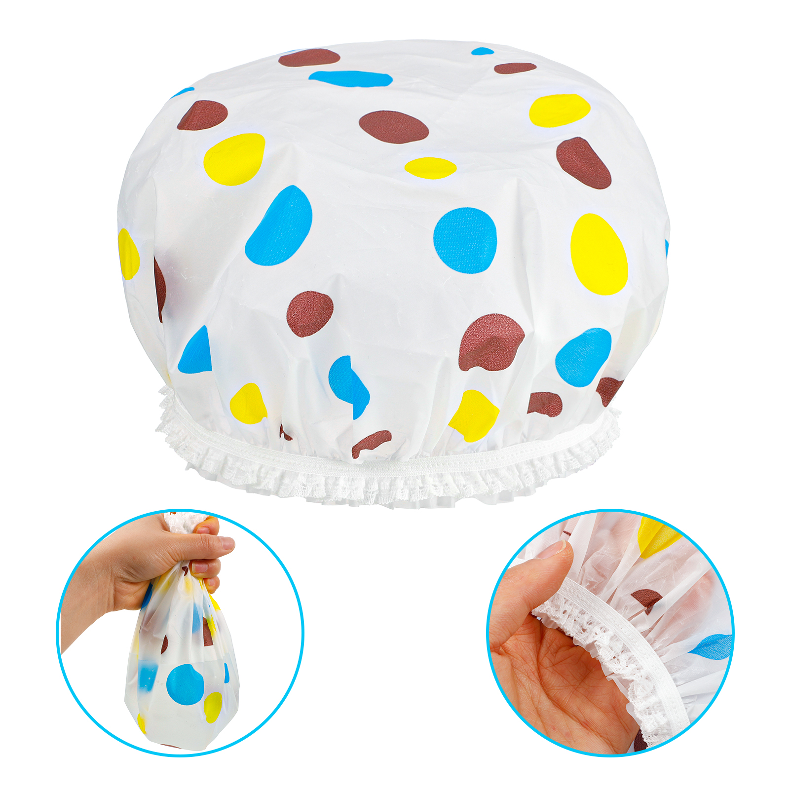 Taihexin 3 Pcs Shower Cap for Women, Waterproof Bath Caps, EVA Reusable Shower Caps, Elastic Band Bath Hair Hat, Double Protection Layers Elastic, Medium Size