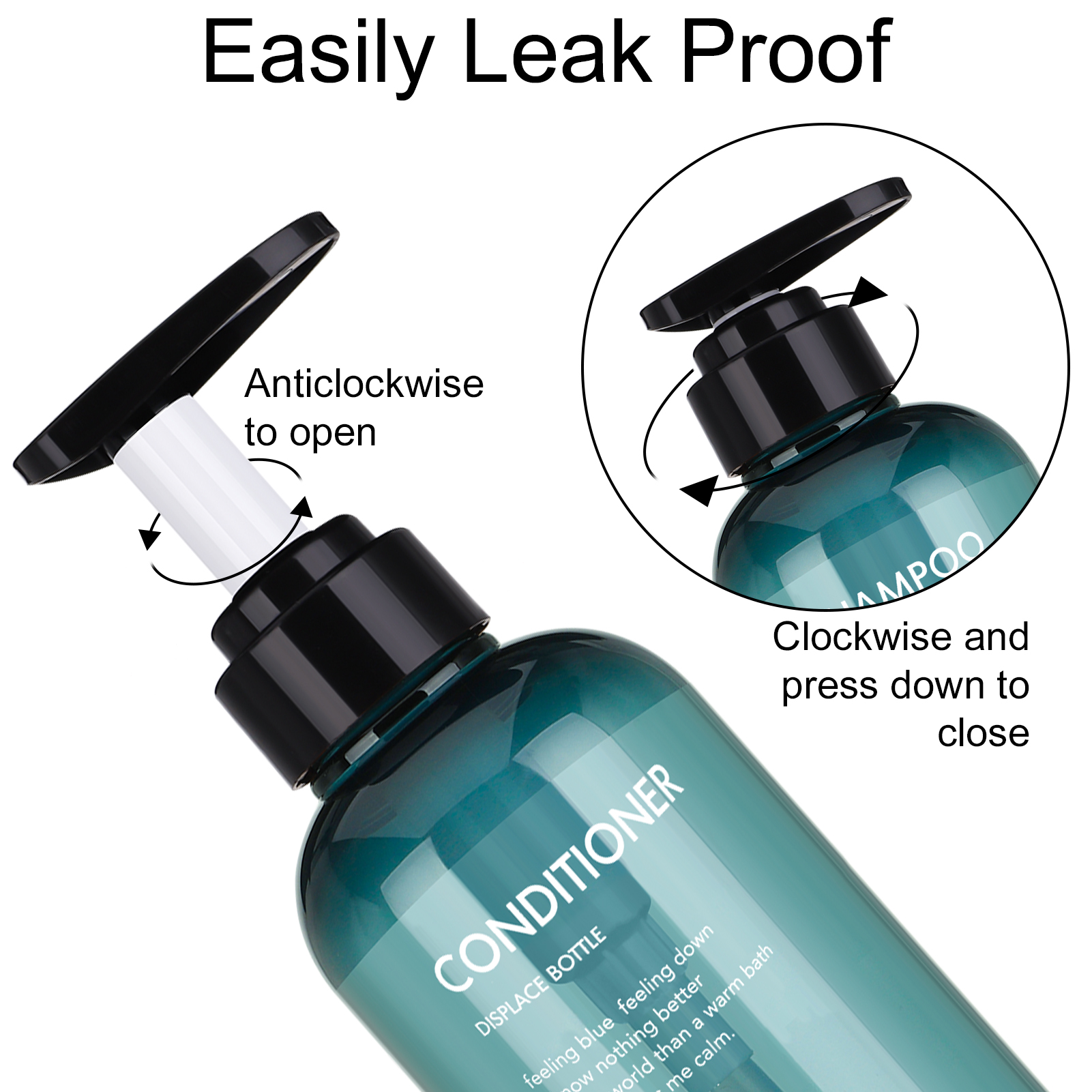 Abaima 3 Pack Shampoo Pump Bottle,10oz/300ml Empty Refillable Shower Bottle,Plastic Reusable Squeeze Lotion Dispenser for Shampoo and Conditioner(Blue)