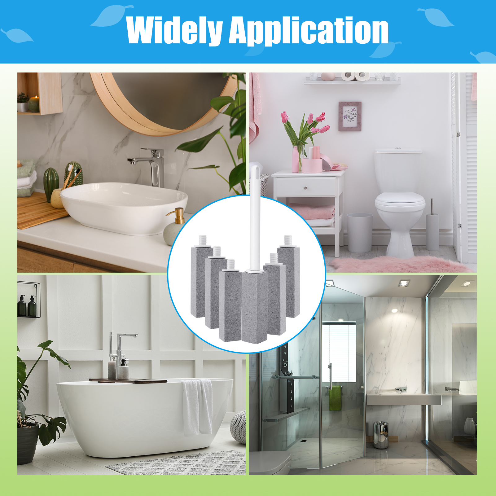 6 Pack Pumice Stick Toilet Bowl Cleaner Kit - with Long Handle & Replaceable Stones - Effortless Removal of Stubborn Hard Water Stains & Buildup - Toilet Pumice Stone