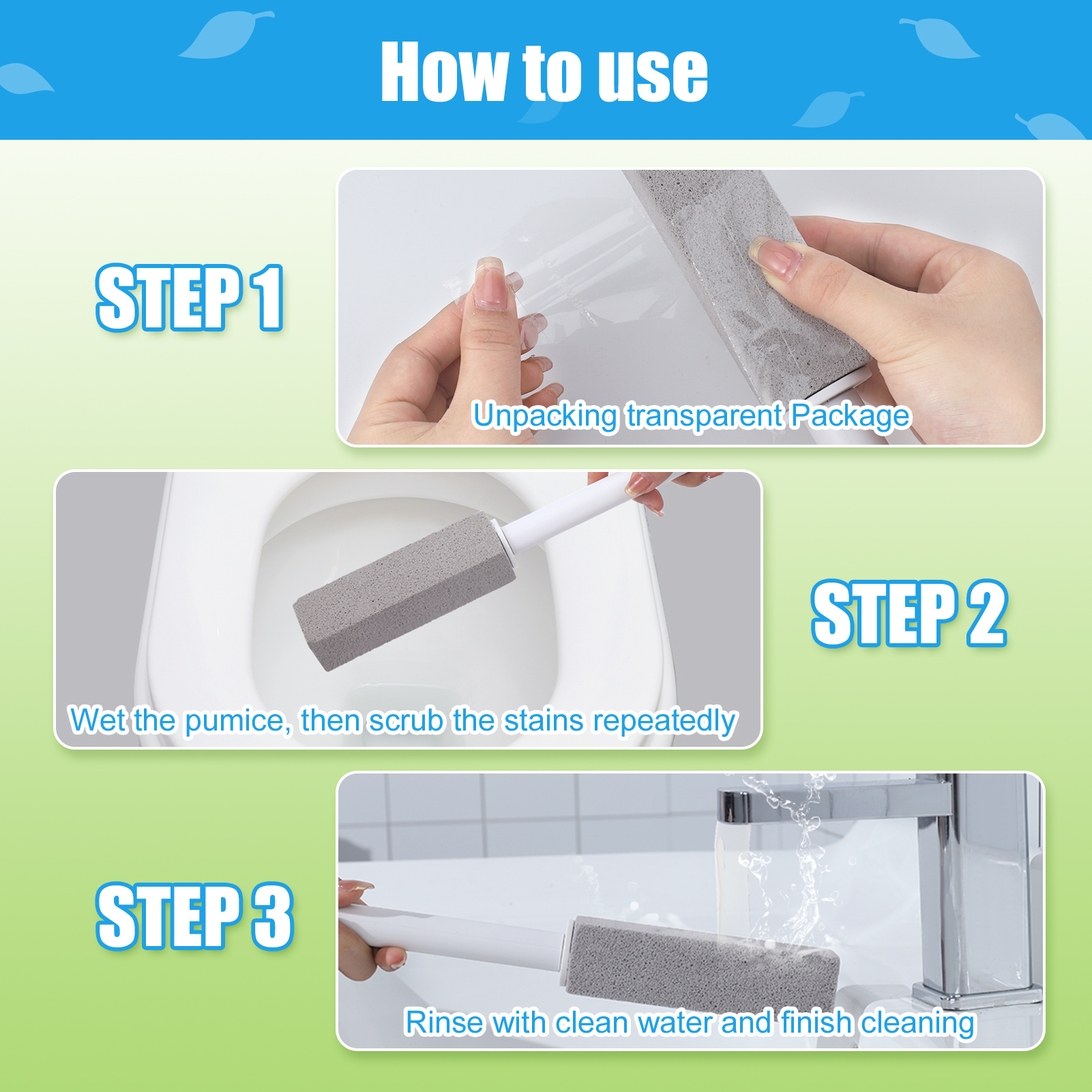 6 Pack Pumice Stick Toilet Bowl Cleaner Kit - with Long Handle & Replaceable Stones - Effortless Removal of Stubborn Hard Water Stains & Buildup - Toilet Pumice Stone