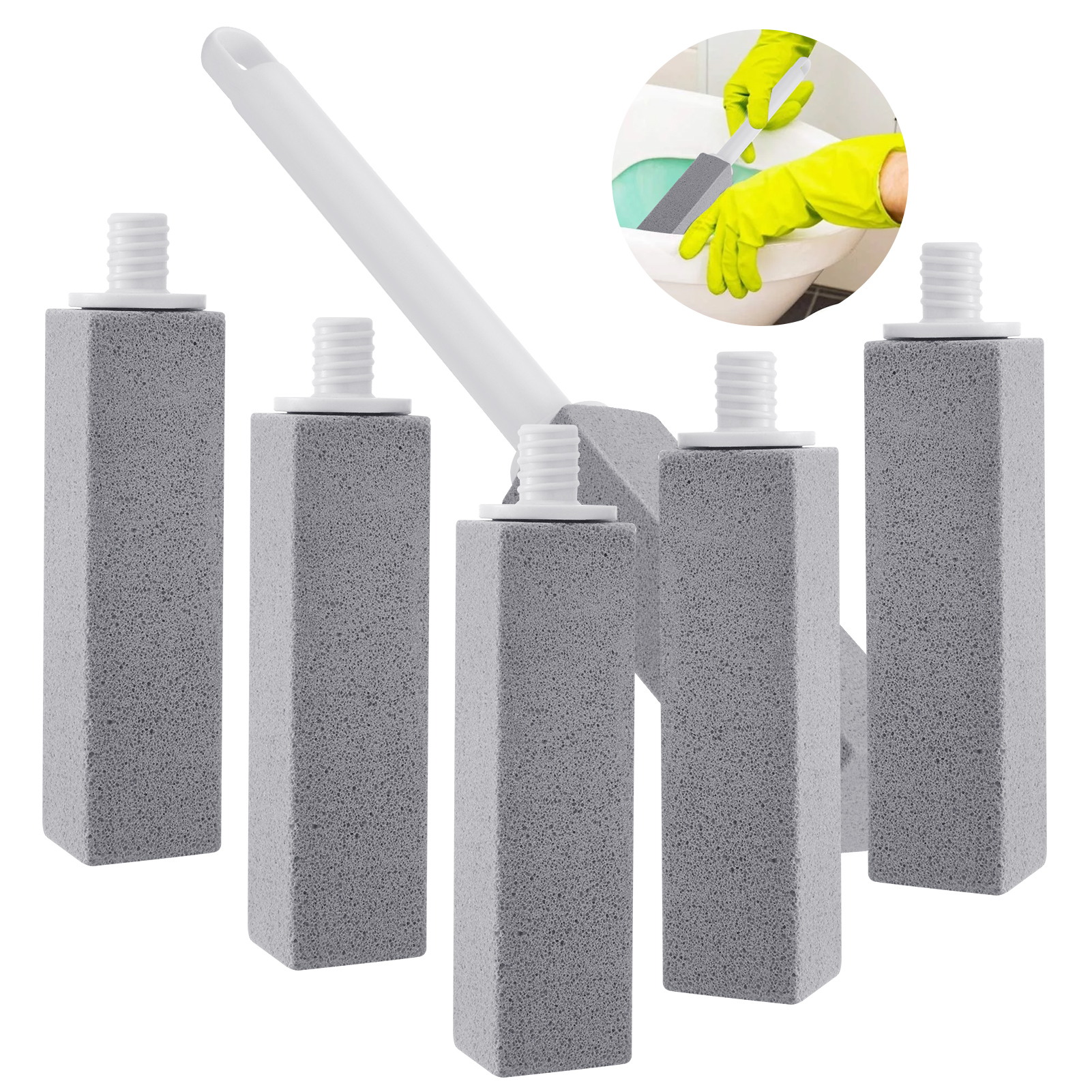 6 Pack Pumice Stick Toilet Bowl Cleaner Kit - with Long Handle & Replaceable Stones - Effortless Removal of Stubborn Hard Water Stains & Buildup - Toilet Pumice Stone