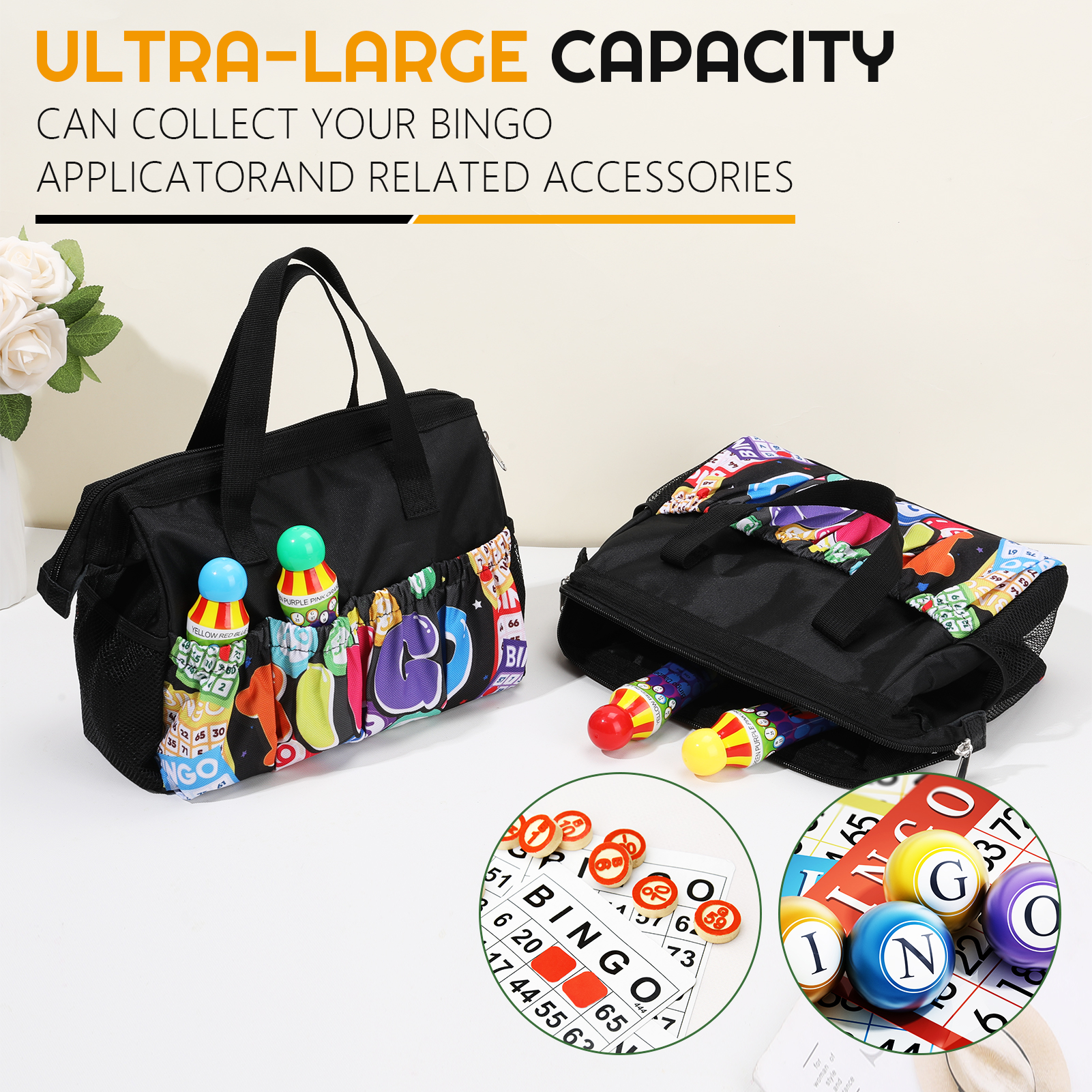 Armscye 2 Pcs Bingo Dauber Bags with 10 Pockets for Bingo Accessories, Waterproof Bingo Daubers Tote Bag for Bingo Game Items Equipment, Bingo Dauber Bag for Go Out or Bingo Prizes