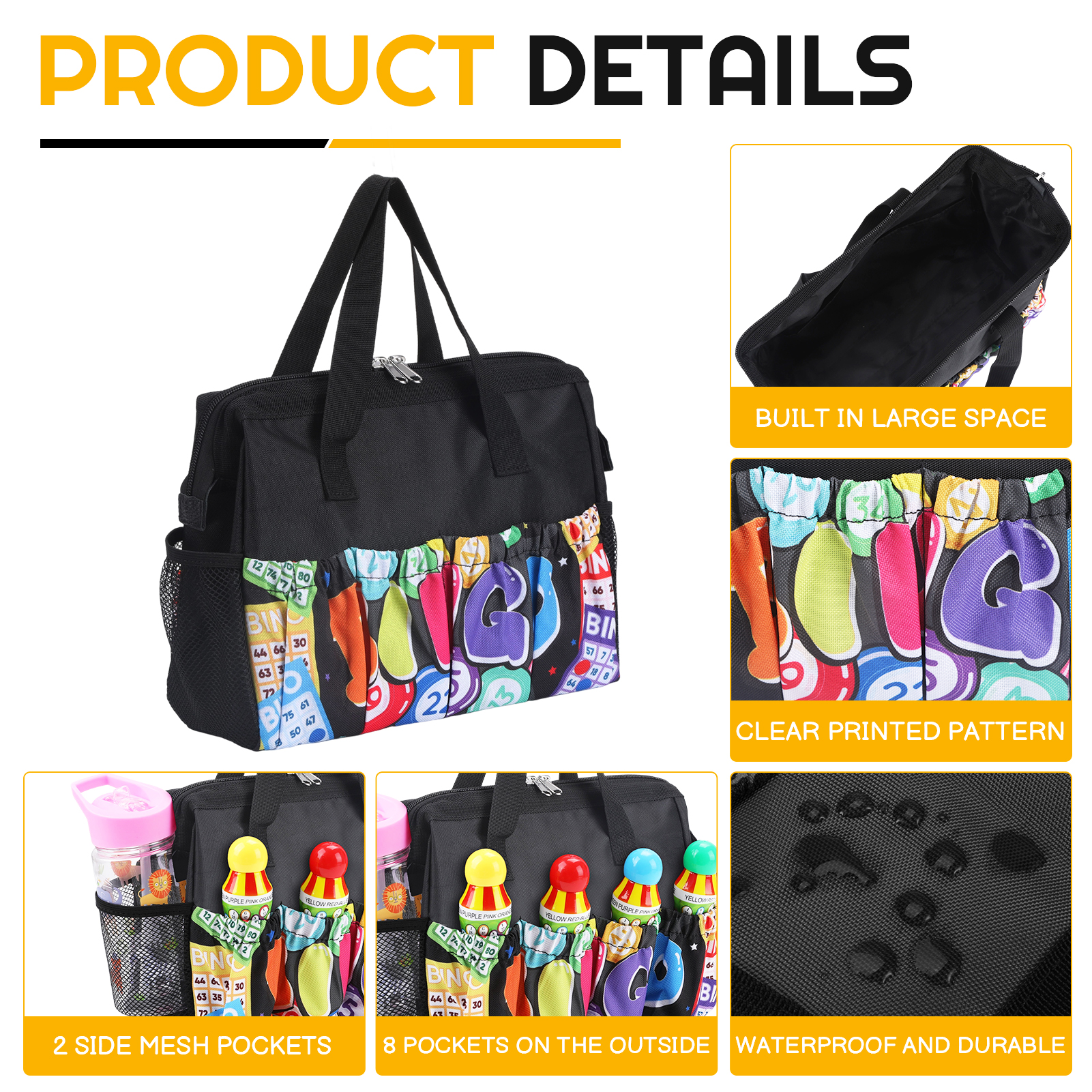 Armscye 2 Pcs Bingo Dauber Bags with 10 Pockets for Bingo Accessories, Waterproof Bingo Daubers Tote Bag for Bingo Game Items Equipment, Bingo Dauber Bag for Go Out or Bingo Prizes