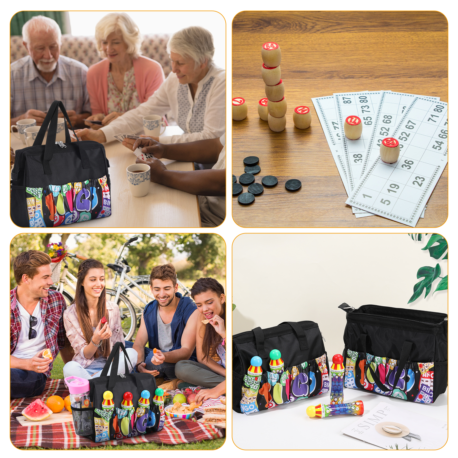 Armscye 2 Pcs Bingo Dauber Bags with 10 Pockets for Bingo Accessories, Waterproof Bingo Daubers Tote Bag for Bingo Game Items Equipment, Bingo Dauber Bag for Go Out or Bingo Prizes